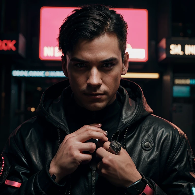 Change background cyberpunk handsam boy.