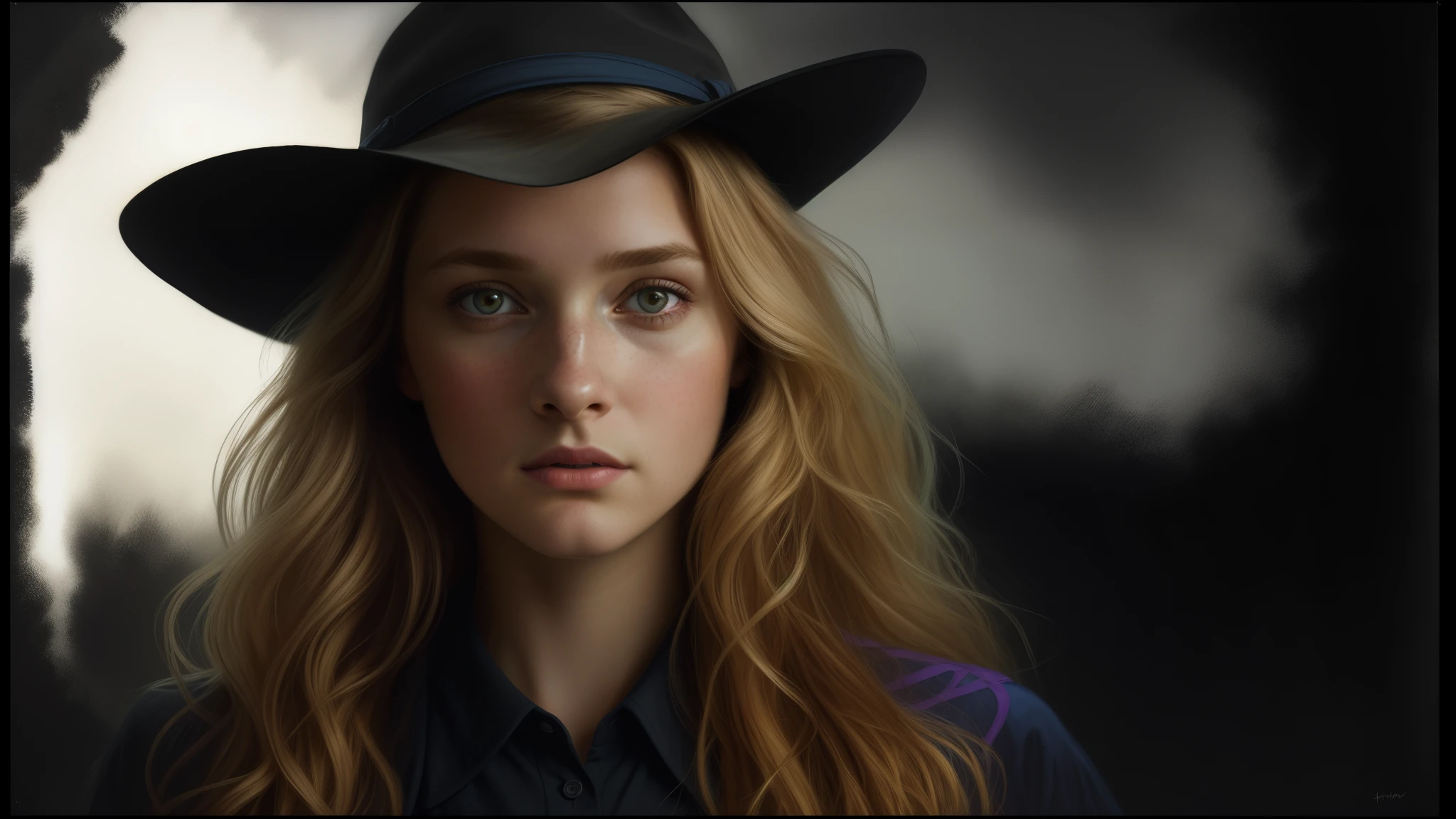 (front focus),(in the dark:1.6), Hyperrealist portrait of the female by David Hockney and Alphonse Mucha, fantasy art, photo-realistic, dynamic lighting, art station, poster, volumetric lighting, very detailed faces, 4 k, award-winning,, 1girl, in the dark, deep shadow, low key, cowboy shot,(official clothing:1.4), long blond hair,