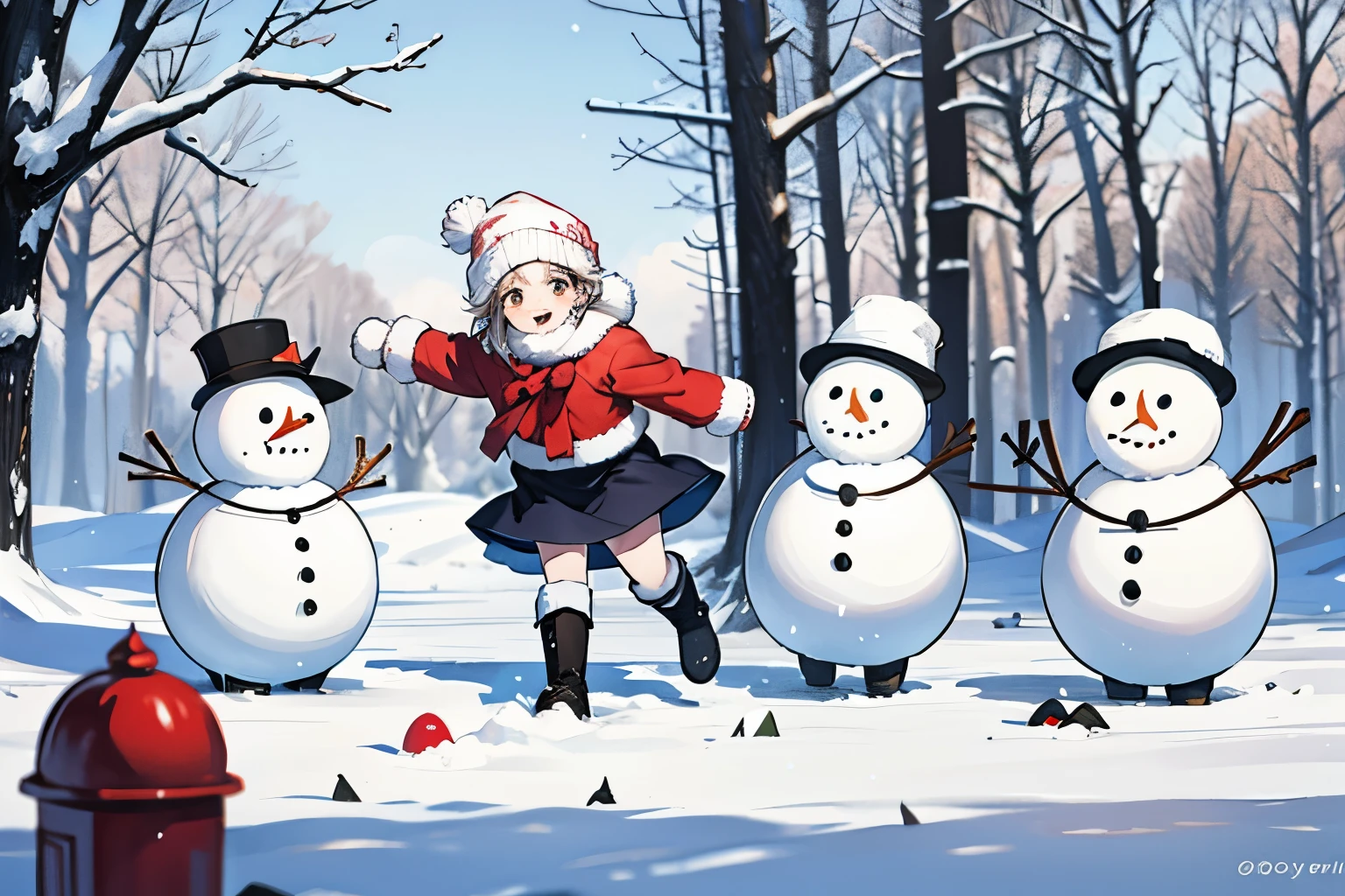 winter、snowball fight、fun、snowman