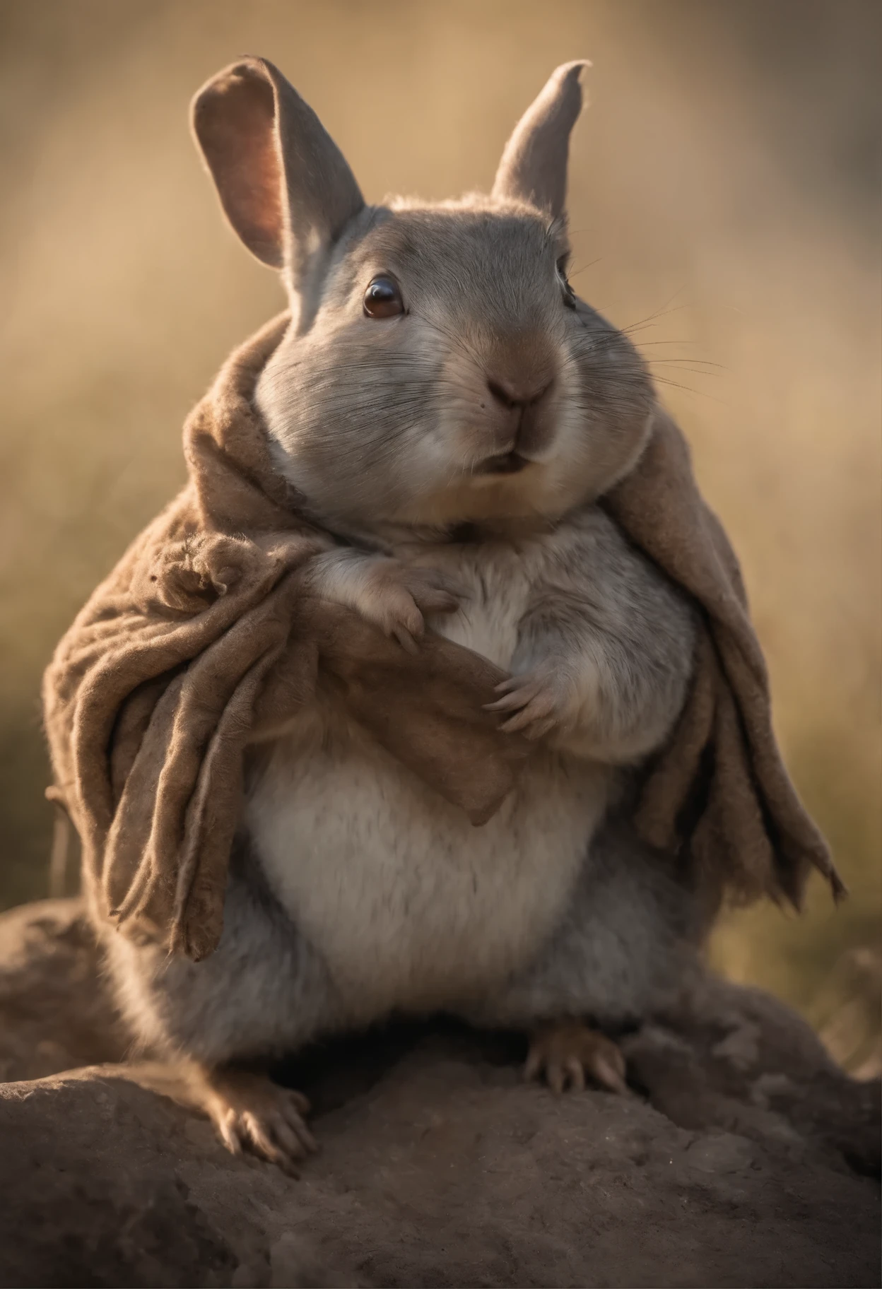 here is a small animal, Standing on a rock, happy big chungus, big chungus, big chungus meme, chinchilla animal, smear, with pointed ears, Fat hedgehog beetles, big chungus boss, It looks very stupid, Half hedgehog, Totoro looks like a hedgehog from real life
