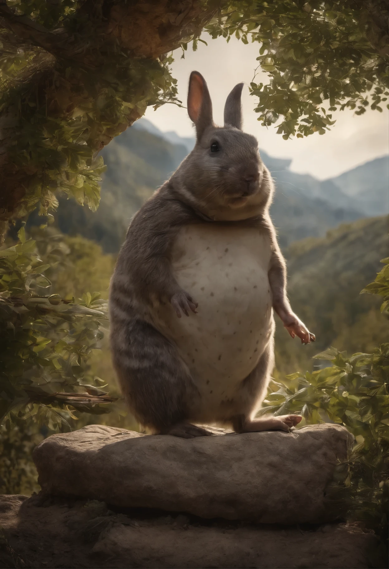 here is a small animal, Standing on a rock, happy big chungus, big chungus, big chungus meme, chinchilla animal, smear, with pointed ears, Fat hedgehog beetles, big chungus boss, It looks very stupid, Half hedgehog, Totoro looks like a hedgehog from real life