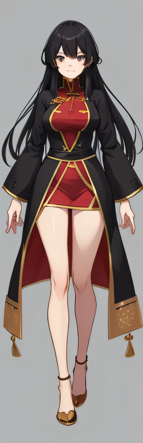 High, whole body concept, anime full body illustration, Single character whole body, short full body portrait, full-body shot,full body details,girl,long black hair,Chinese traditional clothing,character idea,front,upright,red clothes,no background,red long skirt