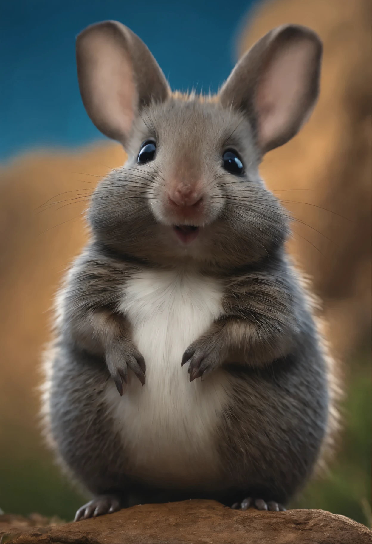 here is a small animal, Standing on a rock, happy big chungus, big chungus, big chungus meme, chinchilla animal, smear, with pointed ears, Fat hedgehog beetles, big chungus boss, It looks very stupid, Half hedgehog, Totoro looks like a hedgehog from real life