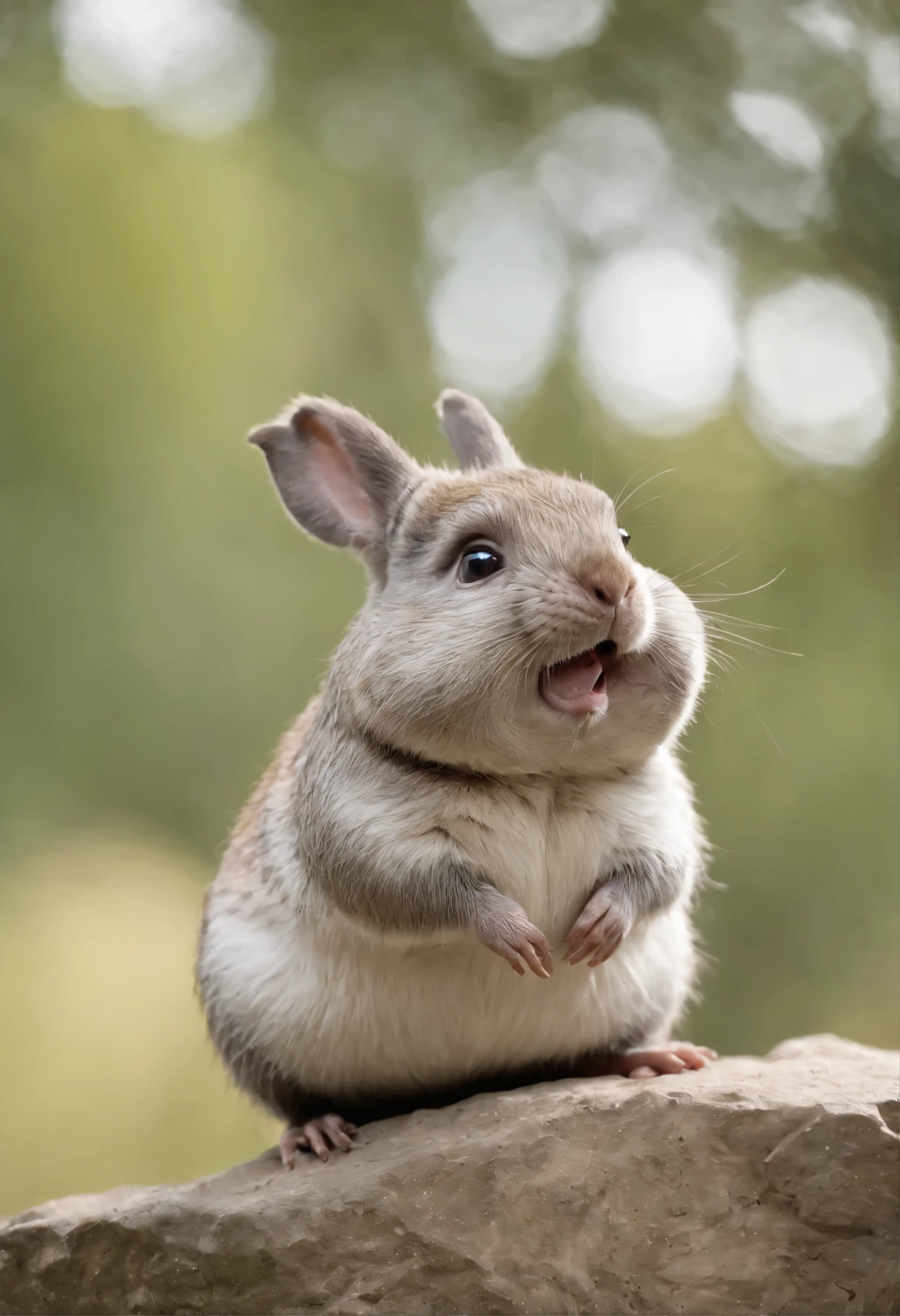 here is a small animal, Standing on a rock, happy big chungus, big chungus, big chungus meme, chinchilla animal, smear, with pointed ears, Fat hedgehog beetles, big chungus boss, It looks very stupid, Half hedgehog, Totoro looks like a hedgehog from real life