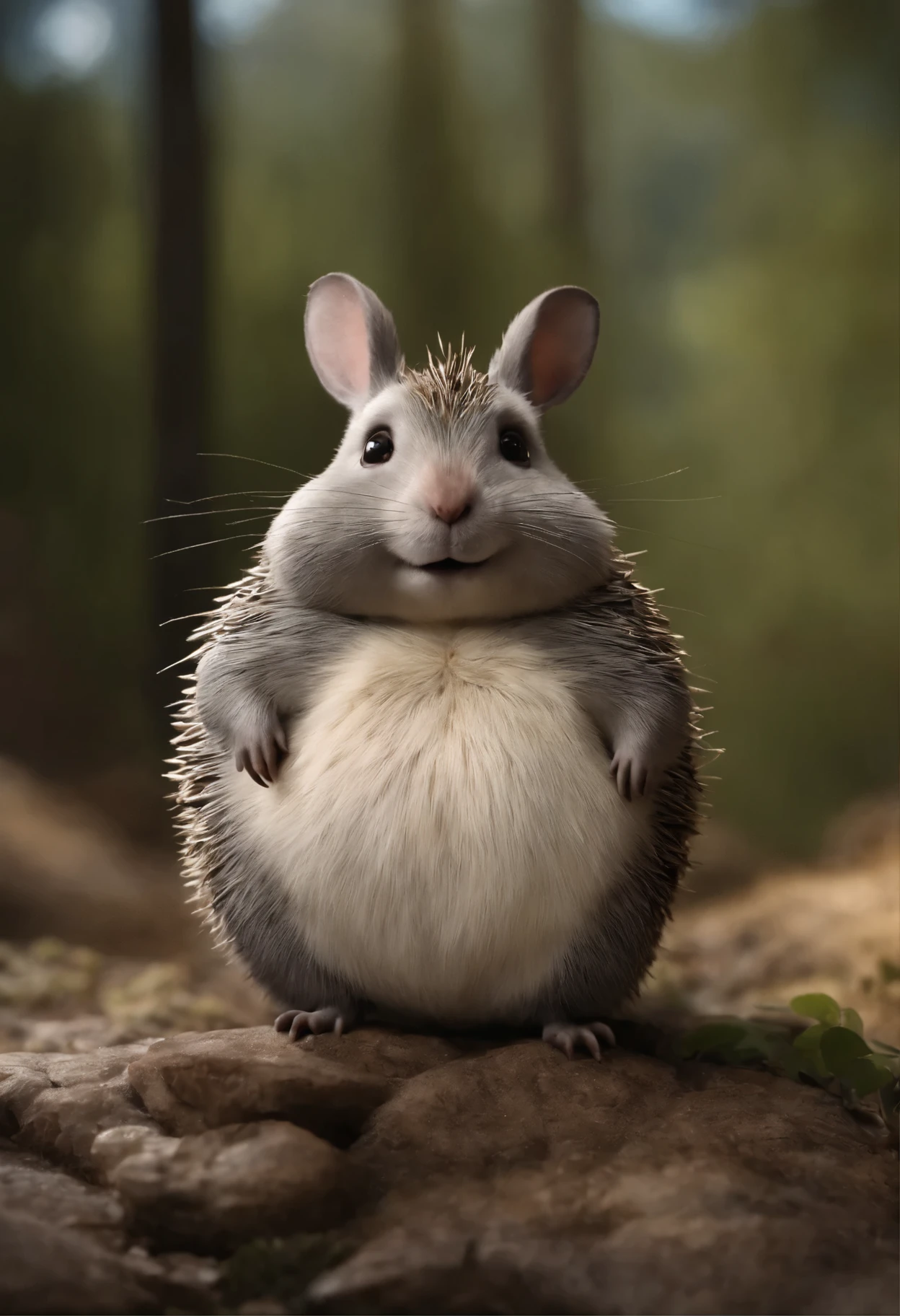 here is a small animal, Standing on a rock, happy big chungus, big chungus, big chungus meme, chinchilla animal, smear, with pointed ears, Fat hedgehog beetles, big chungus boss, It looks very stupid, Half hedgehog, Totoro looks like a hedgehog from real life