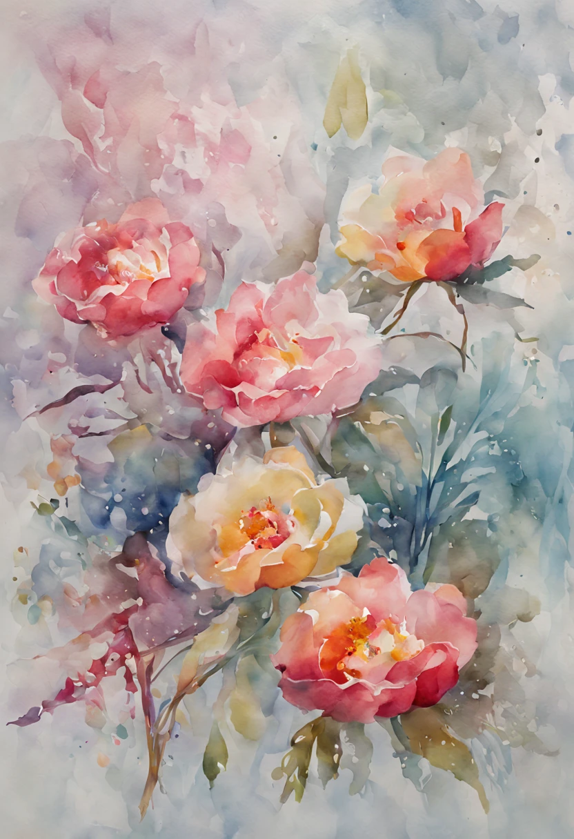 (best quality,highres),(watercolor,watercolor painting),(vibrant colors,rich colors),(floral,flowers),(delicate details),(soft,gentle texture),(light and airy),(nature,plants),(blooming,blossoming),(botanical,floral arrangements),(translucent petals),(organic,flowing shapes),(loose brushstrokes),(harmonious,color palette),(splashes of color),(lush foliage),(dewdrops on petals),(natural light),(serene atmosphere),(graceful,graceful composition),(elegant,elegant beauty),(peaceful,calm scenery),(tranquil,truly tranquil),(dreamy,dreamy ambiance)