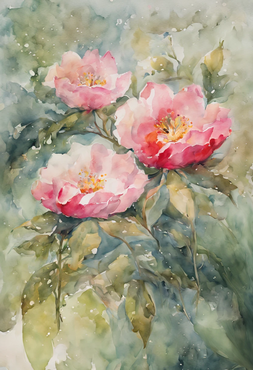 (best quality,highres),(watercolor,watercolor painting),(vibrant colors,rich colors),(floral,flowers),(delicate details),(soft,gentle texture),(light and airy),(nature,plants),(blooming,blossoming),(botanical,floral arrangements),(translucent petals),(organic,flowing shapes),(loose brushstrokes),(harmonious,color palette),(splashes of color),(lush foliage),(dewdrops on petals),(natural light),(serene atmosphere),(graceful,graceful composition),(elegant,elegant beauty),(peaceful,calm scenery),(tranquil,truly tranquil),(dreamy,dreamy ambiance)