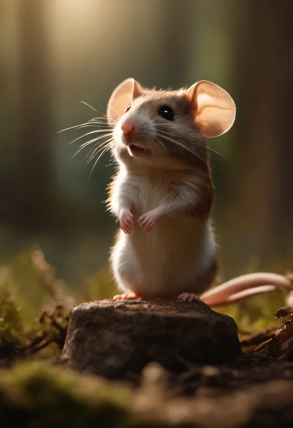 a small animal stands on a stone, Mouse guard sitting on a stump, an anthropomorphic rat, rodent, photo of a hamster, smug look, anthropomorphic rat, gopher, happy big pain, Cute forest creature, Anthropomorphic mouse, hamster, Looks smug, Frame of the happy, Stanley Mouse
