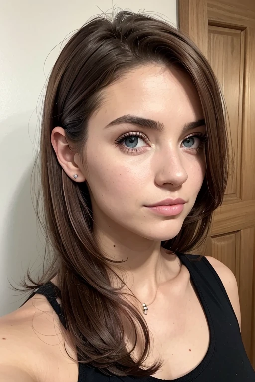 Belle fille, Marron_eyeeautiful mince adolescente de 18 ans, cheveux color [Brown highlights cheveux], [Pixie undercut] cheveux)), boucles d’oreilles, lèvres, Réaliste, taille étroite, charmant, pink lèvrestick, maquillage coloré, Cils longs, boucles d’oreilles, porter de l’eye-liner, peau claire, (mignon), (face détaillée), Yeux détaillés, Iris détaillé, corp magnifique, corps athlétique, abdominaux prononcés sur l&#39, montre son cul 