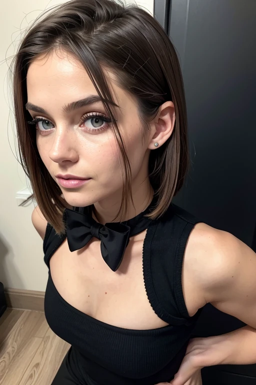 pantalon noire, pull, vest hiver, Paris en hiver, Belle fille, Marron_eyeeautiful mince adolescente de 18 ans, cheveux color [Brown highlights cheveux], [Pixie undercut] cheveux)), boucles d’oreilles, lèvres, Réaliste, taille étroite, charmant, pink lèvrestick, maquillage coloré, Cils longs, boucles d’oreilles, porter de l’eye-liner, peau claire, (mignon), (face détaillée), Yeux détaillés, Iris détaillé, corp magnifique, corps athlétique, abdominaux prononcés sur l&#39, 