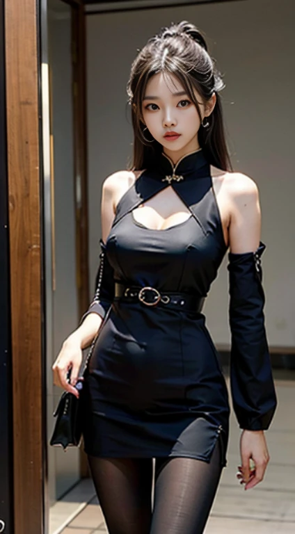 wearing black dress的阿拉菲德女人在楼梯上摆姿势, sexy dress, Gorgeous young korean woman, 美丽的korean woman, Wearing a black tight dress, korean girl, full-body xianxia, wearing black dress, Gorgeous Chinese model, Korean female fashion model, black skirt, Revealing stylish dress, Beautiful young korean woman, very sexy outfit, korean woman,((pantyhose)),Ray tracing