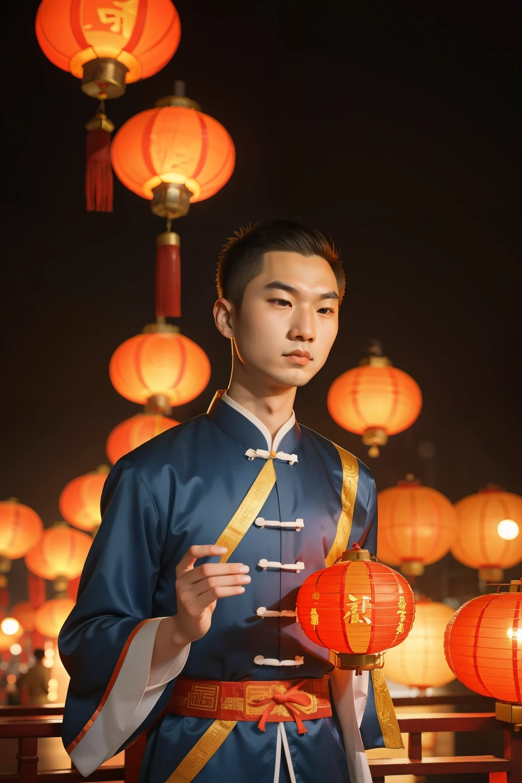 Ming Dynasty Chinese Lantern Festival (Location: Beijing)
Character: A young man in his twenties, immersed in the Ming Dynasty attire, celebrates the Lantern Festival in Beijing with magical lanterns illuminating the night sky. Each lantern tells a tale of ancient wonder. Wes Anderson's imperial palette enriches the historical and magical fusion.