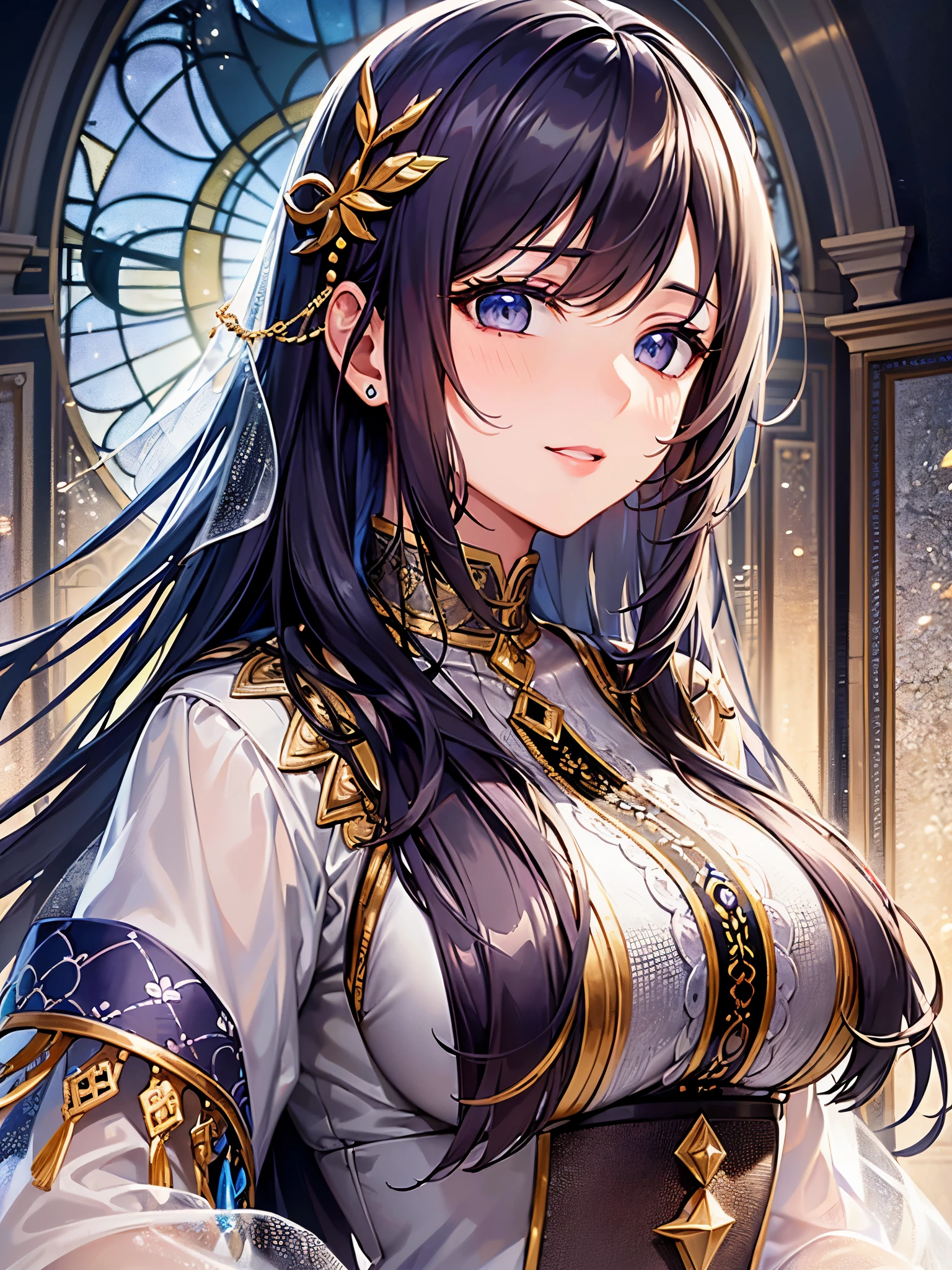 Anime girl with long hair and blue eyes in a white dress - SeaArt AI