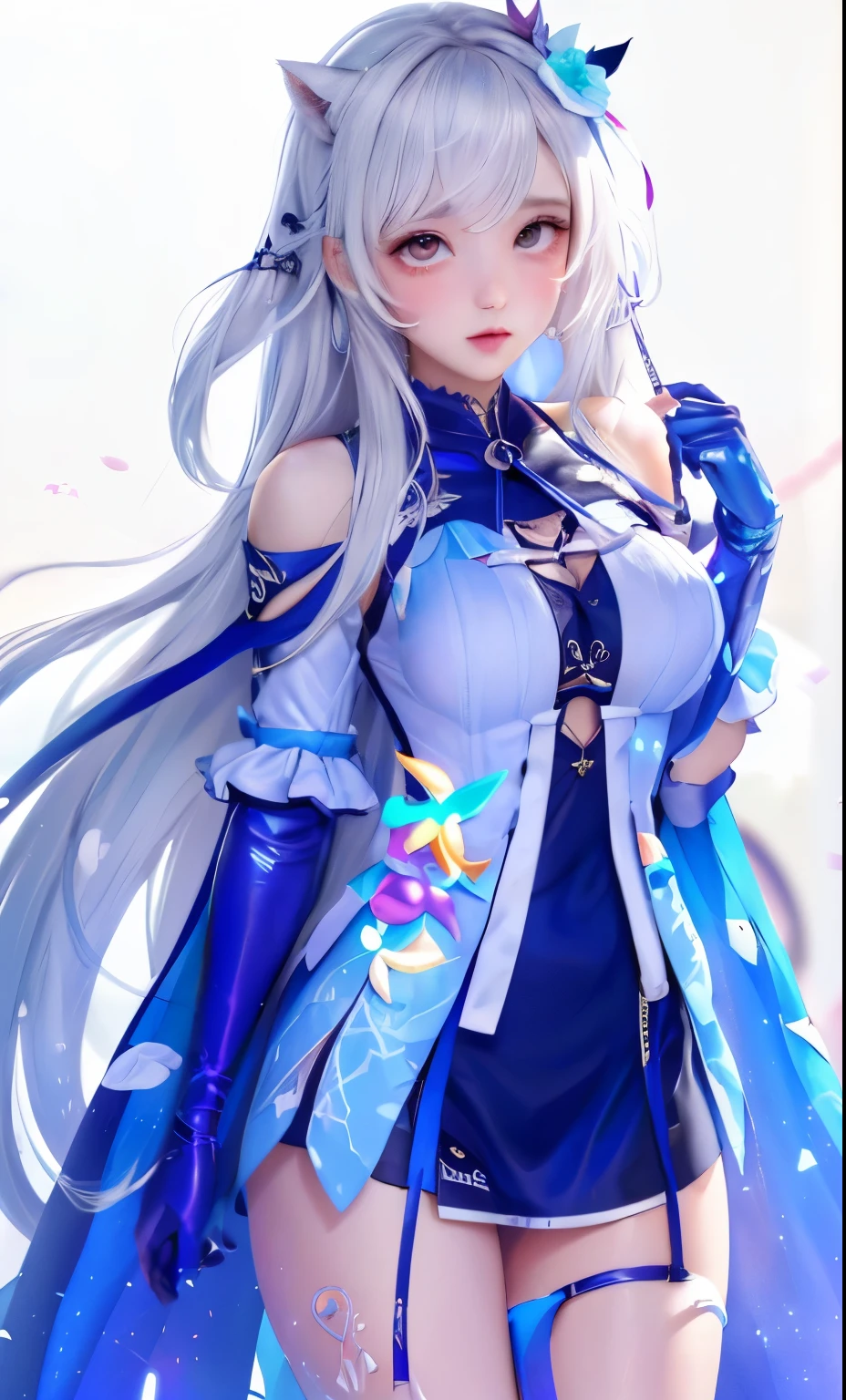 1girl,long hair,white hair,realistic,ultra detail,70mm lens,