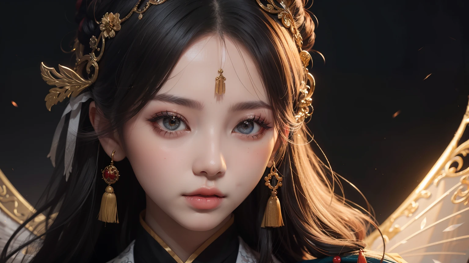 Game scene atmosphere,Light effect,Beautiful,facial close-up,Chinese girl,Hanfu,Fairy,Ancient style beauty,Xin Haicheng style,