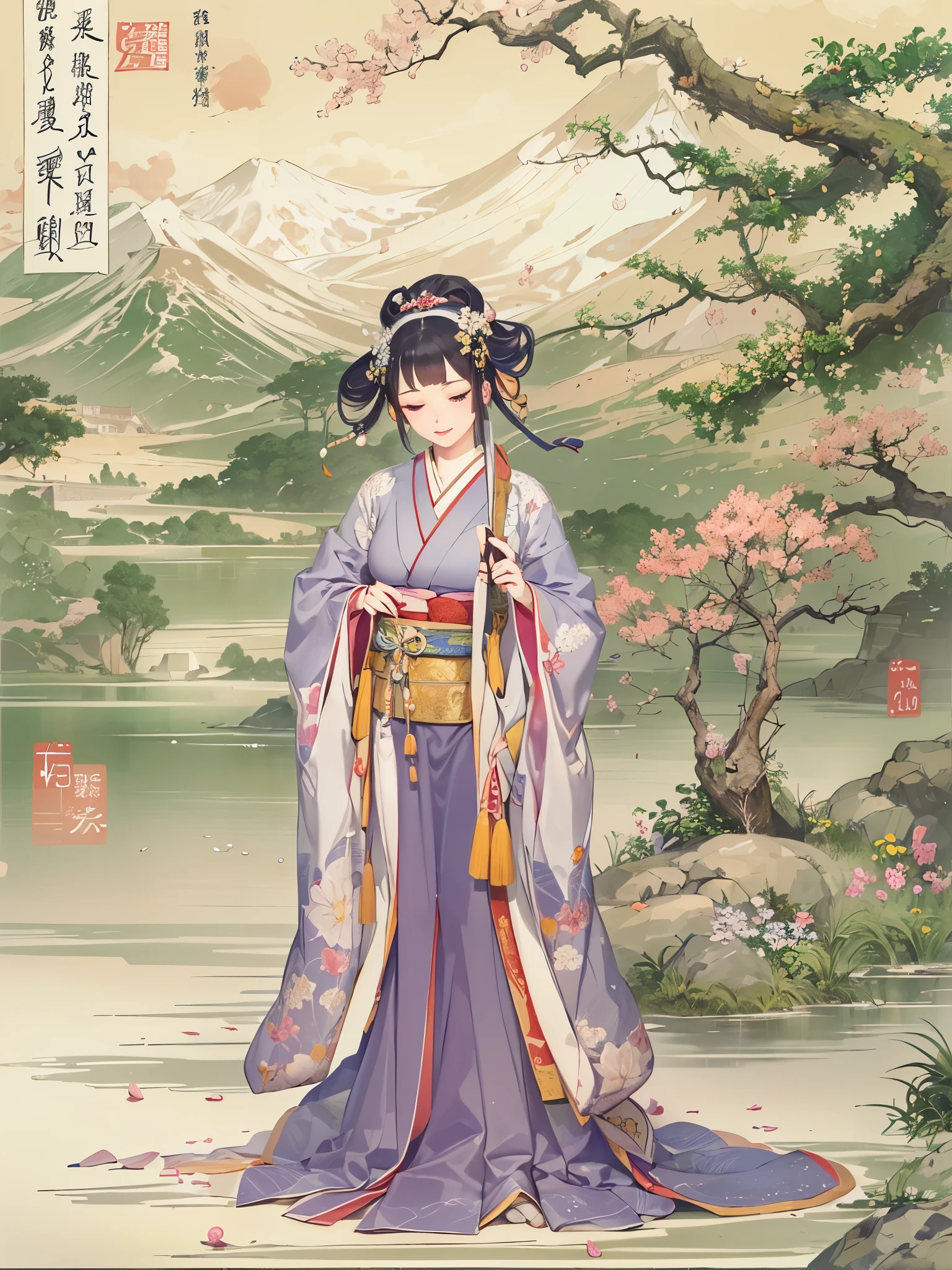 ((highest quality)),(ultra high resolution),(Super detailed),(detailed description),((best CG)),(best work of art),super precision art,great drawing art,(Japanese-style art with precise details:1.5),Heian Emaki:1.7, (1 woman:1.6),court poet:1.5,gentle smile:1.6, (Beautiful 12 hite drawn in precise detail:1.8), censer:1.4,