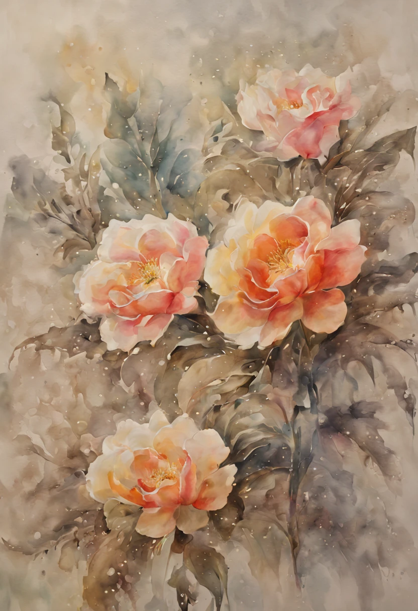 (best quality, 4k, 8k, high resolution, masterpiece: 1.2), ultra detailed, (realistic, photorealistic, photorealistic: 1.37), intricate details,watercolor painting art,a bouquet of flowers painted with watercolors,delicate brushstrokes,vibrant colors,soft and fluid textures,hints of transparency and blending,subtle gradients of color,impressionistic style,loose and spontaneous brushwork,freshness and luminosity,elegant composition,graceful petals and stems,blooming flowers in full bloom,clusters of delicate petals,natural and organic shapes,pleasing color harmony,subdued and pastel hues,splatters and splashes of paint,water droplets and wet effects,layering and glazing techniques,detailed veins and stamens,light and airy atmosphere,bright and sunny garden setting,soft and diffused lighting,harmony between light and shadow,playful interaction of light and water,tranquil and peaceful ambiance,serenity and tranquility,ethereal and dreamlike quality,inviting and relaxing mood.