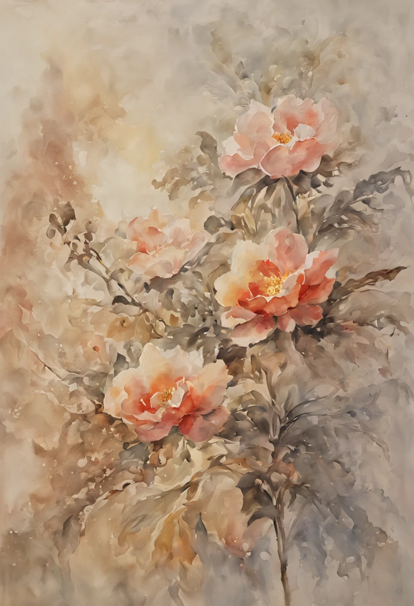 (best quality, 4k, 8k, high resolution, masterpiece: 1.2), ultra detailed, (realistic, photorealistic, photorealistic: 1.37), intricate details,watercolor painting art,a bouquet of flowers painted with watercolors,delicate brushstrokes,vibrant colors,soft and fluid textures,hints of transparency and blending,subtle gradients of color,impressionistic style,loose and spontaneous brushwork,freshness and luminosity,elegant composition,graceful petals and stems,blooming flowers in full bloom,clusters of delicate petals,natural and organic shapes,pleasing color harmony,subdued and pastel hues,splatters and splashes of paint,water droplets and wet effects,layering and glazing techniques,detailed veins and stamens,light and airy atmosphere,bright and sunny garden setting,soft and diffused lighting,harmony between light and shadow,playful interaction of light and water,tranquil and peaceful ambiance,serenity and tranquility,ethereal and dreamlike quality,inviting and relaxing mood.