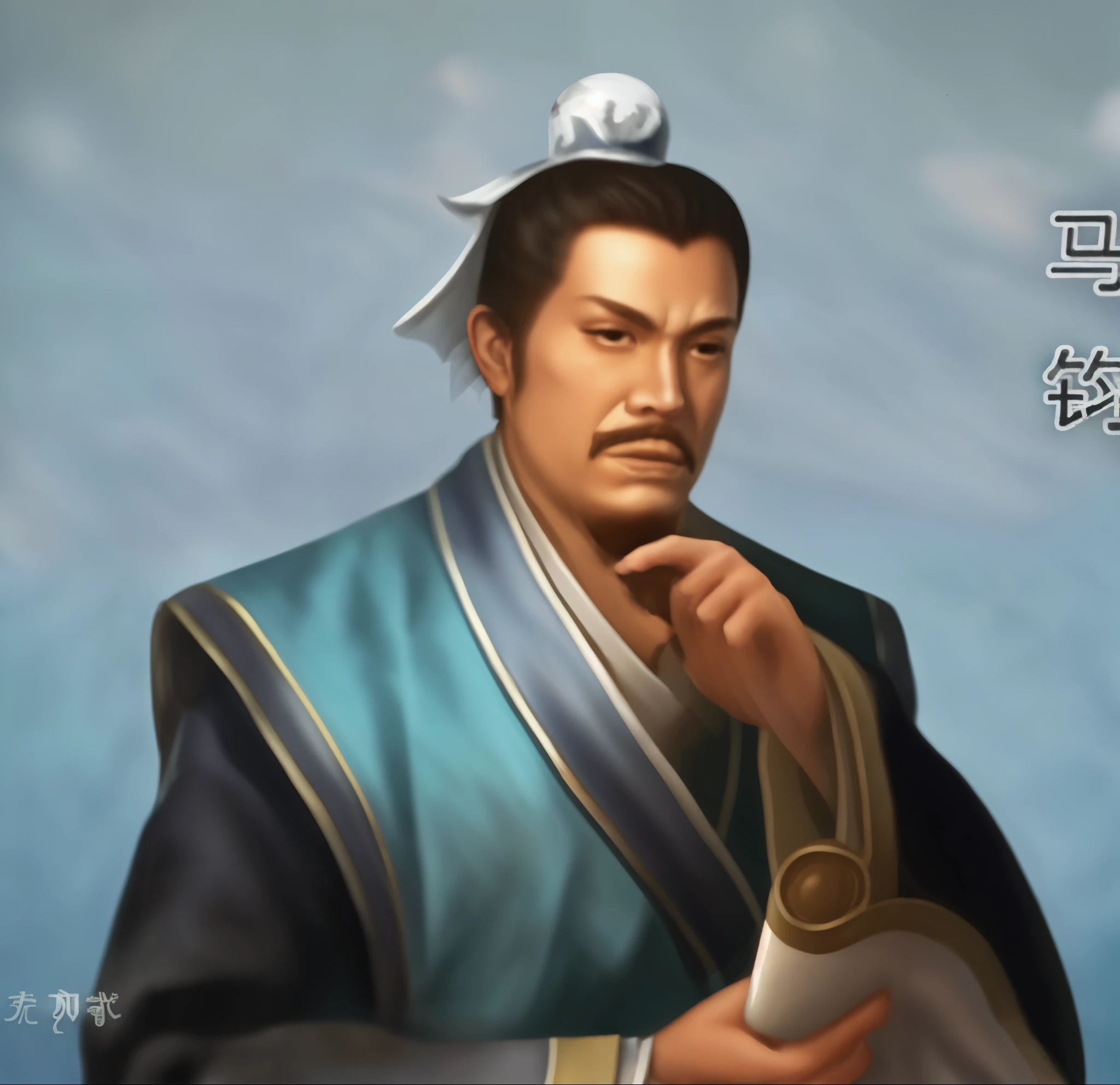 One was wearing a blue robe、man holding white hat, zhao yun, inspired by Cao Zhibai, inspired by Wu Daozi, Inspired by Zhao Yuan, xianxia hero, inspired by Guan Daosheng, Inspired by Dong Yuan, Three Kingdoms of China, Inspired by Hu Zaobin, inspired by Wu Zuoren, Inspired by Emperor Xuande