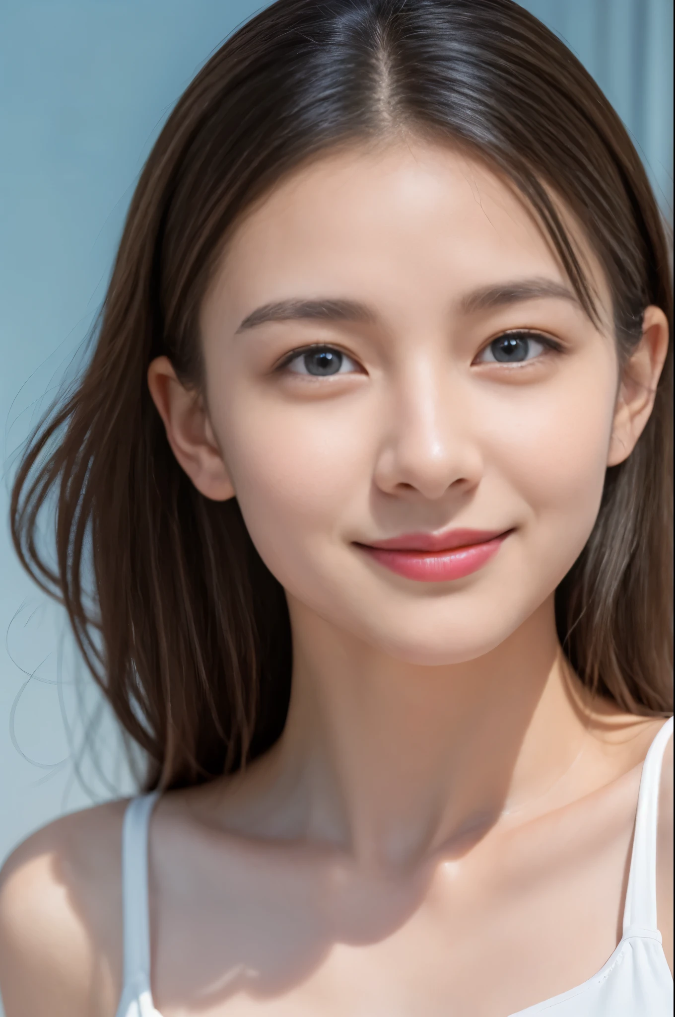(8K、Live shooting、realistic:1.25)、1 girl、A fairy that looks like a -yeld wo with a beautiful face.、Floating in the air and looking down、(Has insect-like transparent wings)、transparent feathers、The tops of the ears are long and pointed、silver hair、Dimly glowing swimsuit、clear white skin、blue eyes、shy smile、whole body、lip gloss、Glossy skin、highest quality、ultra high resolution、