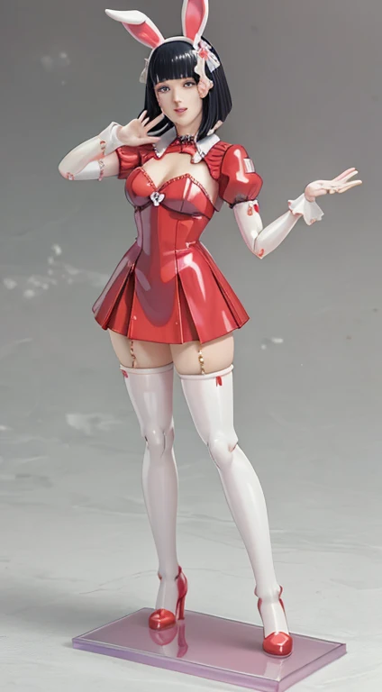 a close up of a woman in a bunny suit with a red shoe, a statue by Kentaro Miura, tumblr, fine art, pop up parade figure, pvc figurine, anime figurine, anime figure, posable pvc, anime pvc figure, anime action figure, sexy pose, sexy pudica pose gesture, anime barbie in white stockings, very sexy pose