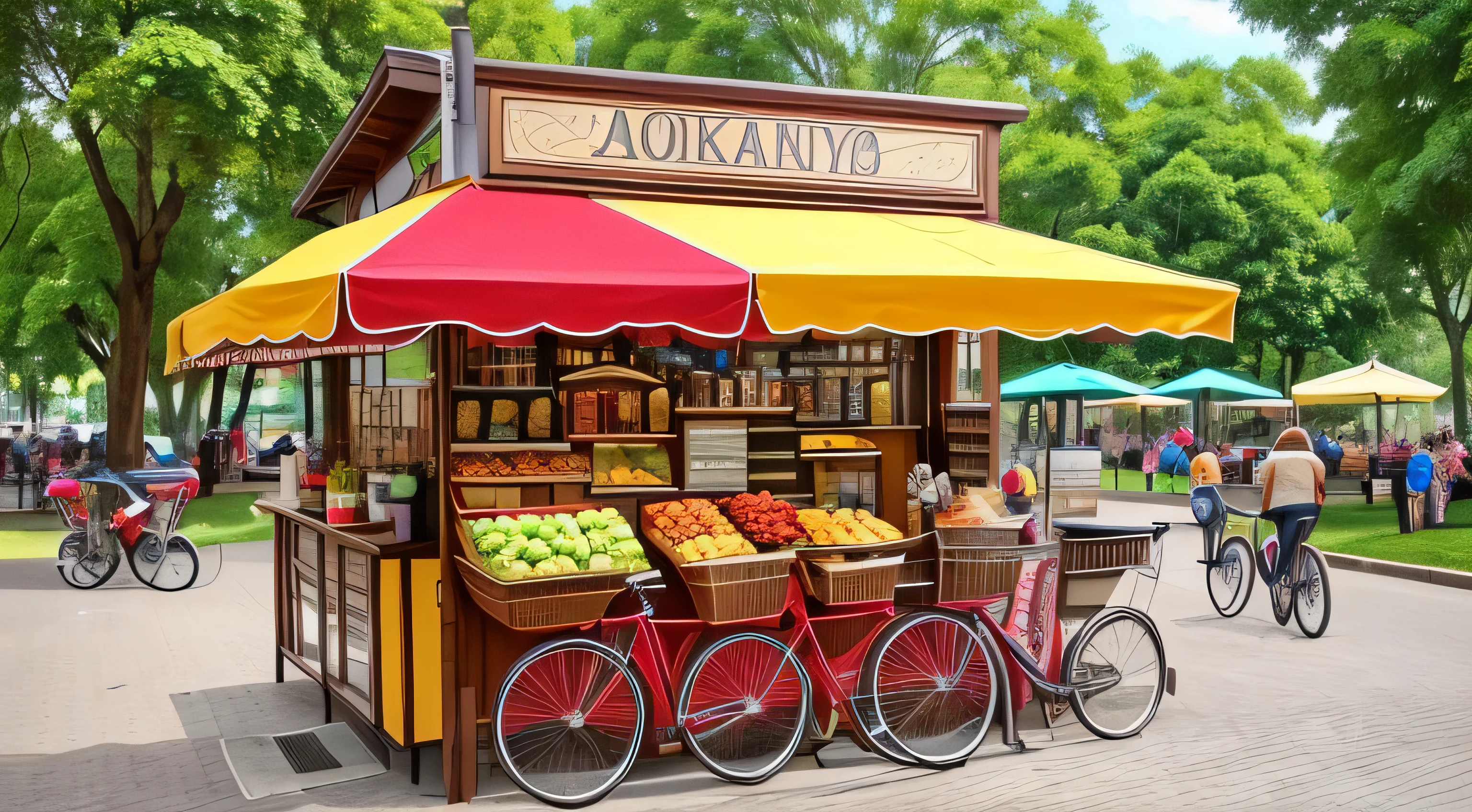 Park where you hang out, there is a cigarette/drink stall or a meatball seller, cartoon style --auto --s2