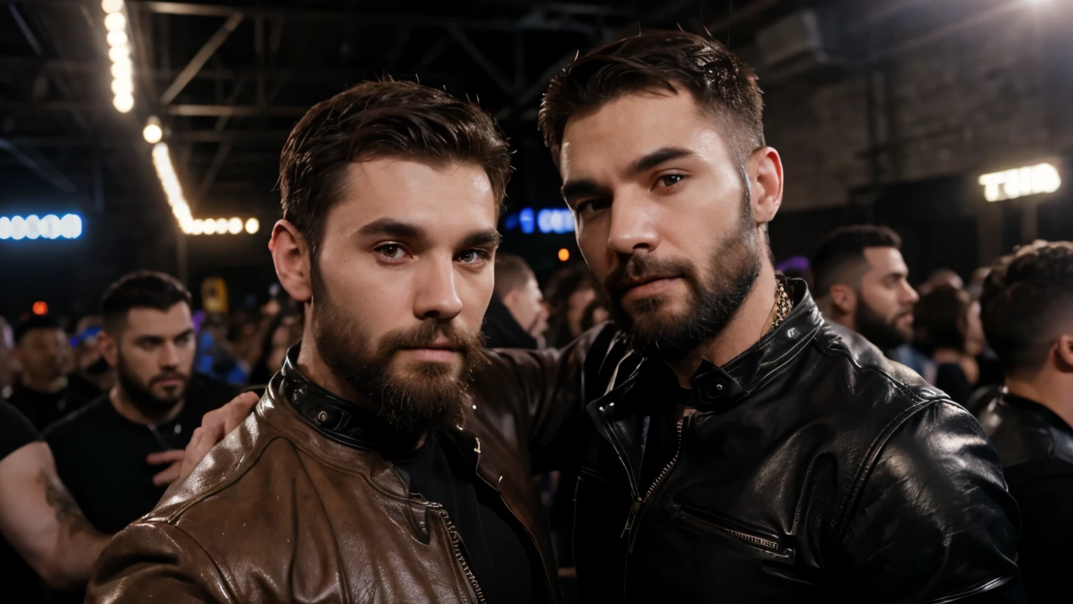 bearded otters gay mans at a techno rave with leather hardness