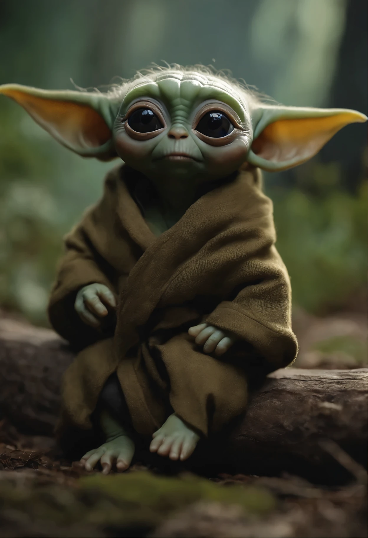 Close-up of Baby Yoda wearing a scarf., greta thunberg as Gollum, Pouting gaze :: octane number, portrait of an elf, photo of demon Gollum, Gollum, donald trump as Gollum, Portrait of a Goblin, Yoda Fantasy Art Portrait, charming digital painting, portrait of a gnome called eldon, Cheburashka