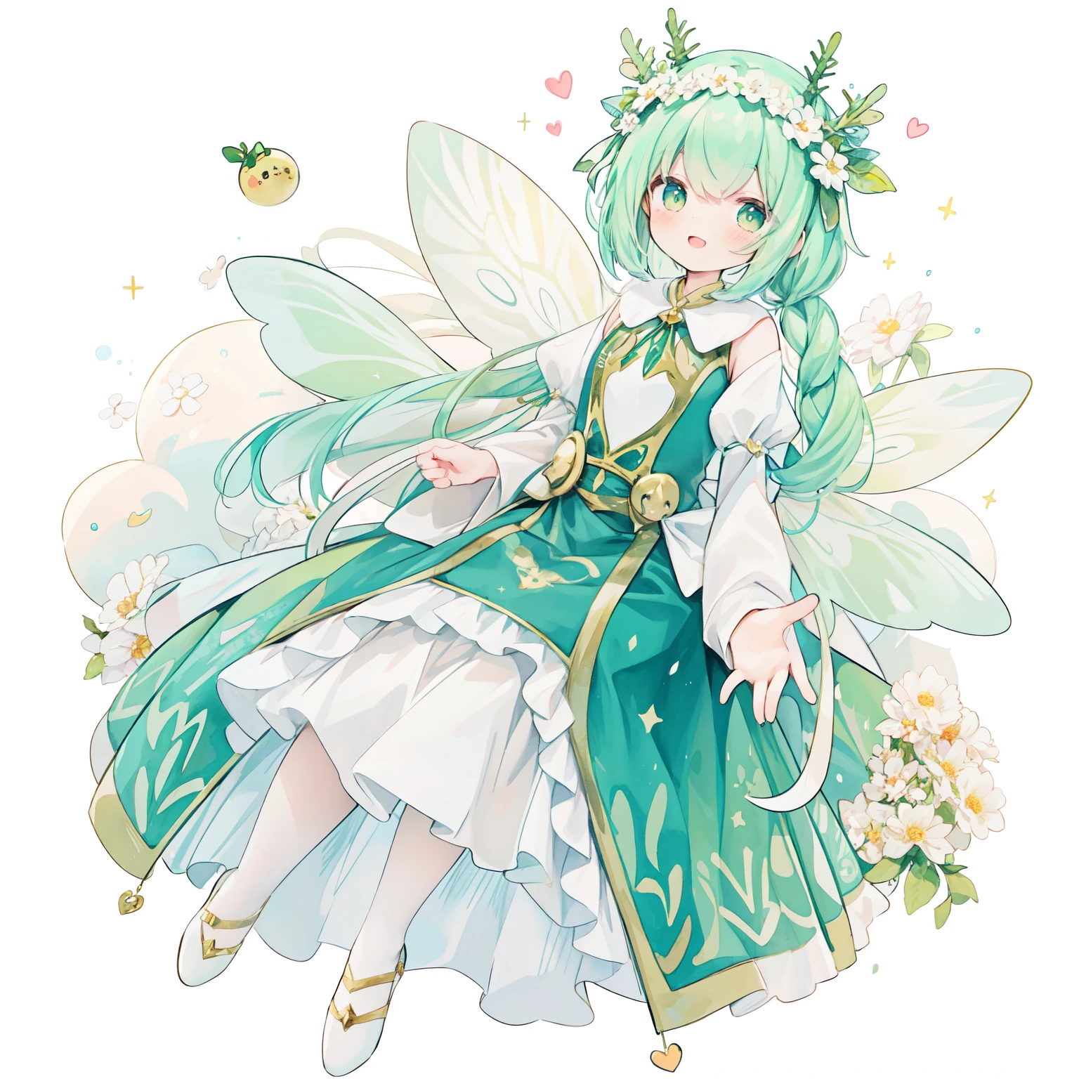 (PastelColors:1.3)、(Cute illustration:1.3)、(watercolor paiting:1.1)、オレンジ、ミカン、みかん、Magic Knight Rayearth:1.5、Red light:1.0,red and green hair、(A smiling fairy with a motif of a big heart and a small heart.............:1.8)、On White Background、jumpping、levitation、A smile、Aster Harmony Garden Sprite,White snow、Noelle、reaching out her hand、green and red background,(🎄A girl wearing large fairy wings made of。。。。:1.9),absurderes,hight resolution,ultra-detailliert,、Magic Knight Rayearth:1.5、Red light),shining from the sky,Head down, feet up, ,ultra wide-angle ,Detailed background、Smile with open mouth、Beautifully detailed、Moya、colourfull、marble、Particles of light、patterns、Playful ruffles and layers create a whimsical touch, Narrow your waist to create a beautiful silhouette, something that wears a wreath decorated with flowers, I tied a ribbon to my braided hair...............:1.3....., Lace-up sandals or ballet shoes with ribbon ties, オレンジ、ミカン、みかん、
、 ,Thick wool gown:0.4