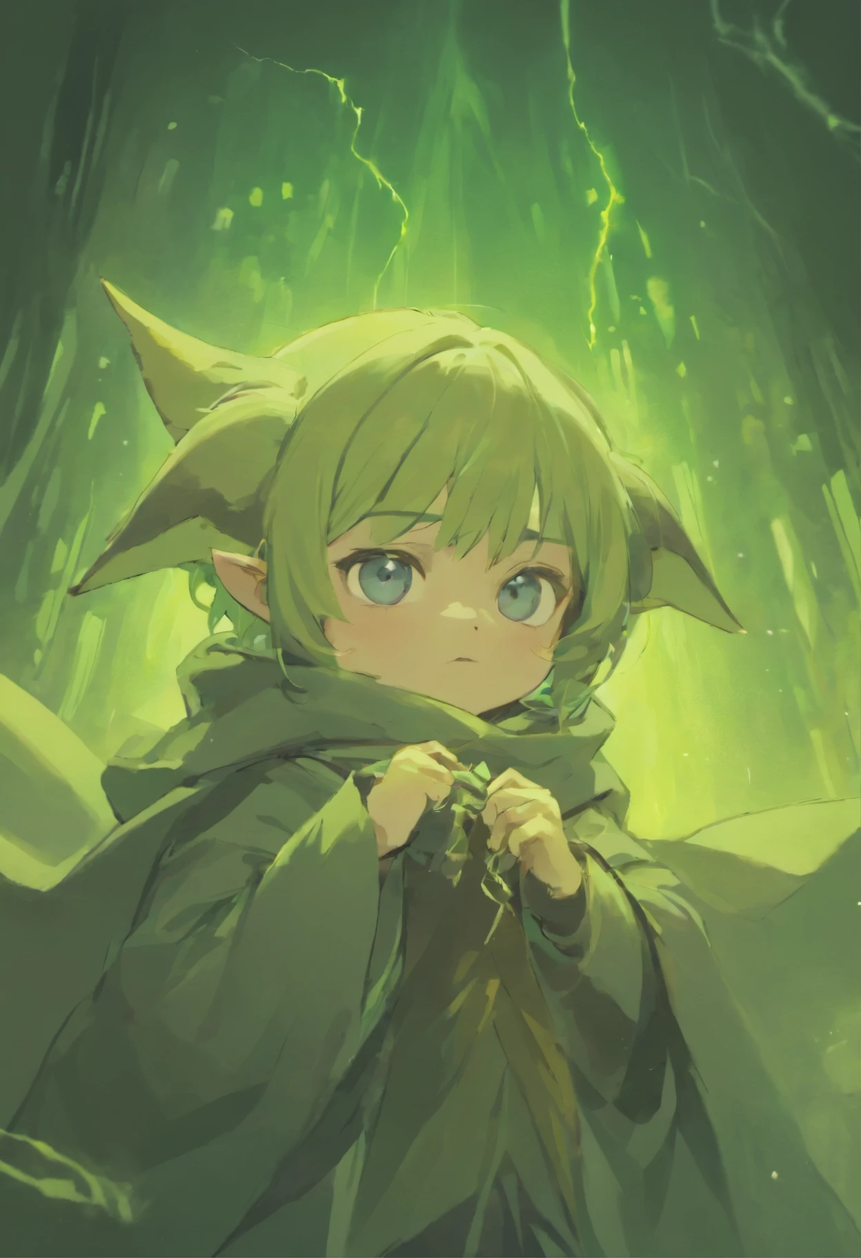 Close-up of Baby Yoda wearing a scarf., greta thunberg as Gollum, Pouting gaze :: octane number, portrait of an elf, photo of demon Gollum, Gollum, donald trump as Gollum, Portrait of a Goblin, Yoda Fantasy Art Portrait, charming digital painting, portrait of a gnome called eldon, Cheburashka