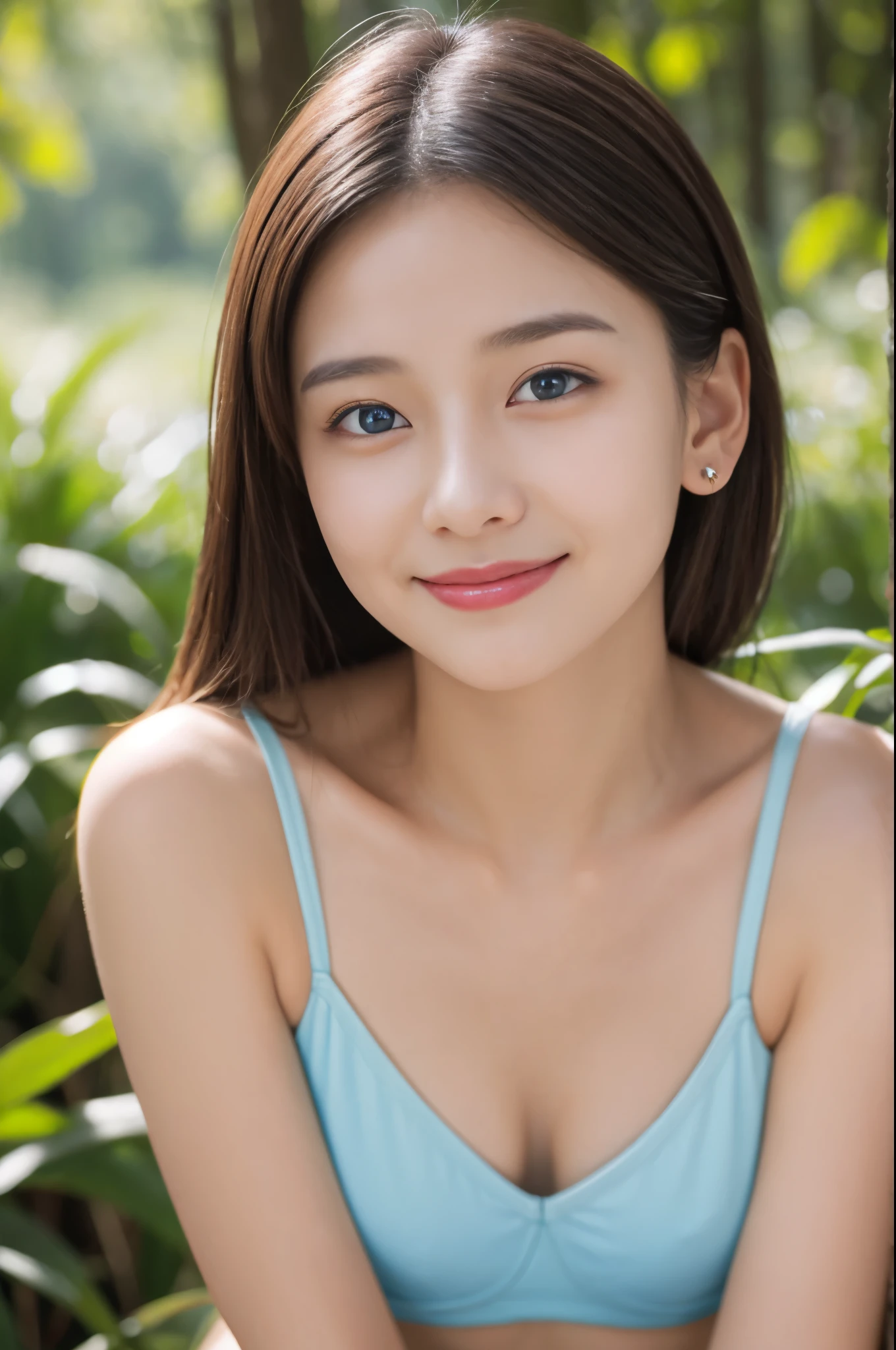 (8K、Live shooting、realistic:1.25)、1 girl、A fairy that looks like a woman with a beautiful face.、Floating in the air and looking down、(Has insect-like transparent wings)、in the dark forest、transparent feathers、The tops of the ears are long and pointed、silver hair、Dimly glowing swimsuit、clear white skin、blue eyes、shy smile、whole body、lip gloss、Glossy skin、highest quality、ultra high resolution、