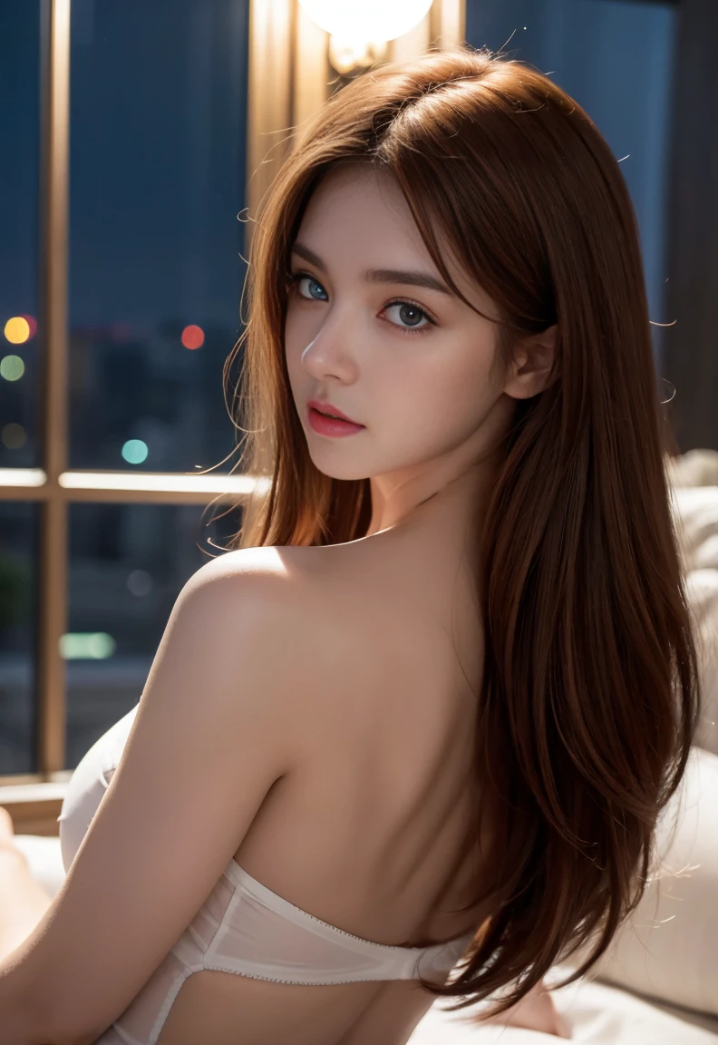a closeup of a, 1 girl, European, completely naked, redhead hair, beatiful face, blue eyes, the perfect body, a perfect face, Masterpiece quality, beste-Qualit, long legs, , , Naked, tetas grandes, Nice boobs, Beautiful lighting,