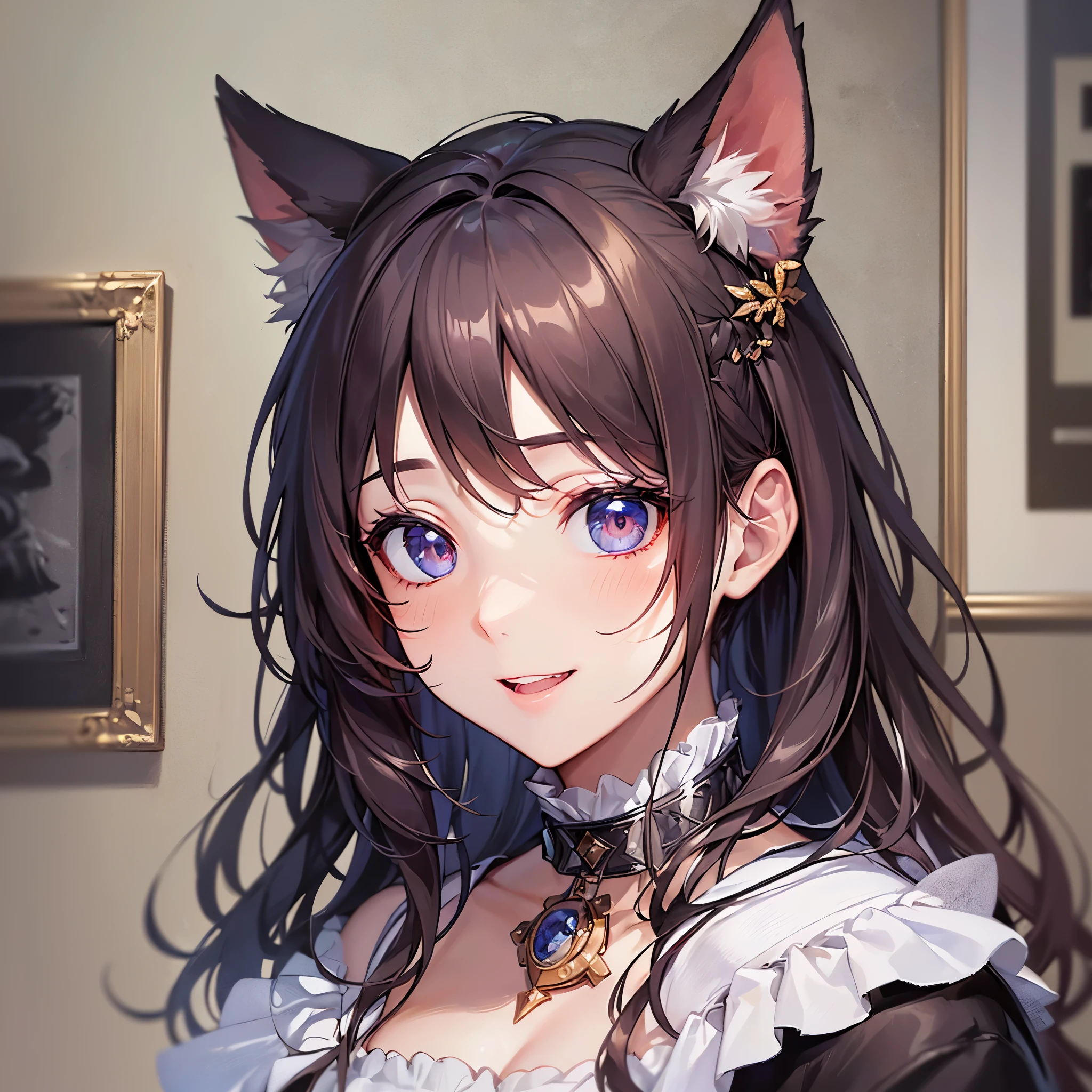 (Masterpiece: 1.4, Best Quality), (Intricate Detail), Unity 8k wallpaper, super detailed, noble, beautiful and beautiful, perfect lighting, dynamic light, (1 girl), (brown red hair, black eyes, huge breasts), dynamic pose, dynamic angle, lipstick, huge breasts, detailed background, realistic, solo, perfect detailed face, detailed eyes, highly detailed, blush, hair accessory, smile, bright textured clothes