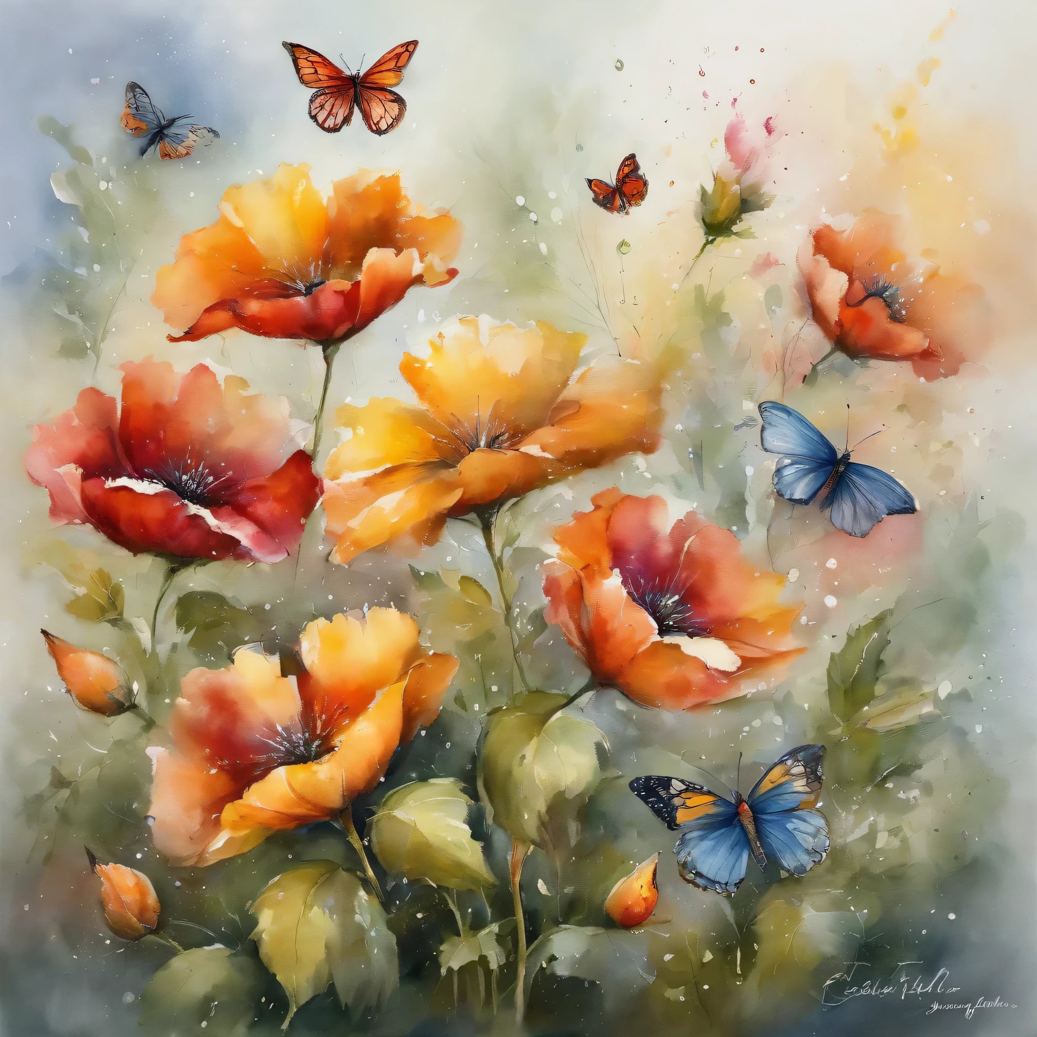 Watercolor flower painting isolated on white background、watercolor paiting、Splash technique to reproduce wet conditions、Blurry atmosphere、Unique composition、Abstract representation、Contains elements of surrealism、Pale tones、Pale pink and gold color scheme、high resolution details、Ink splash effect、Pale colors。
