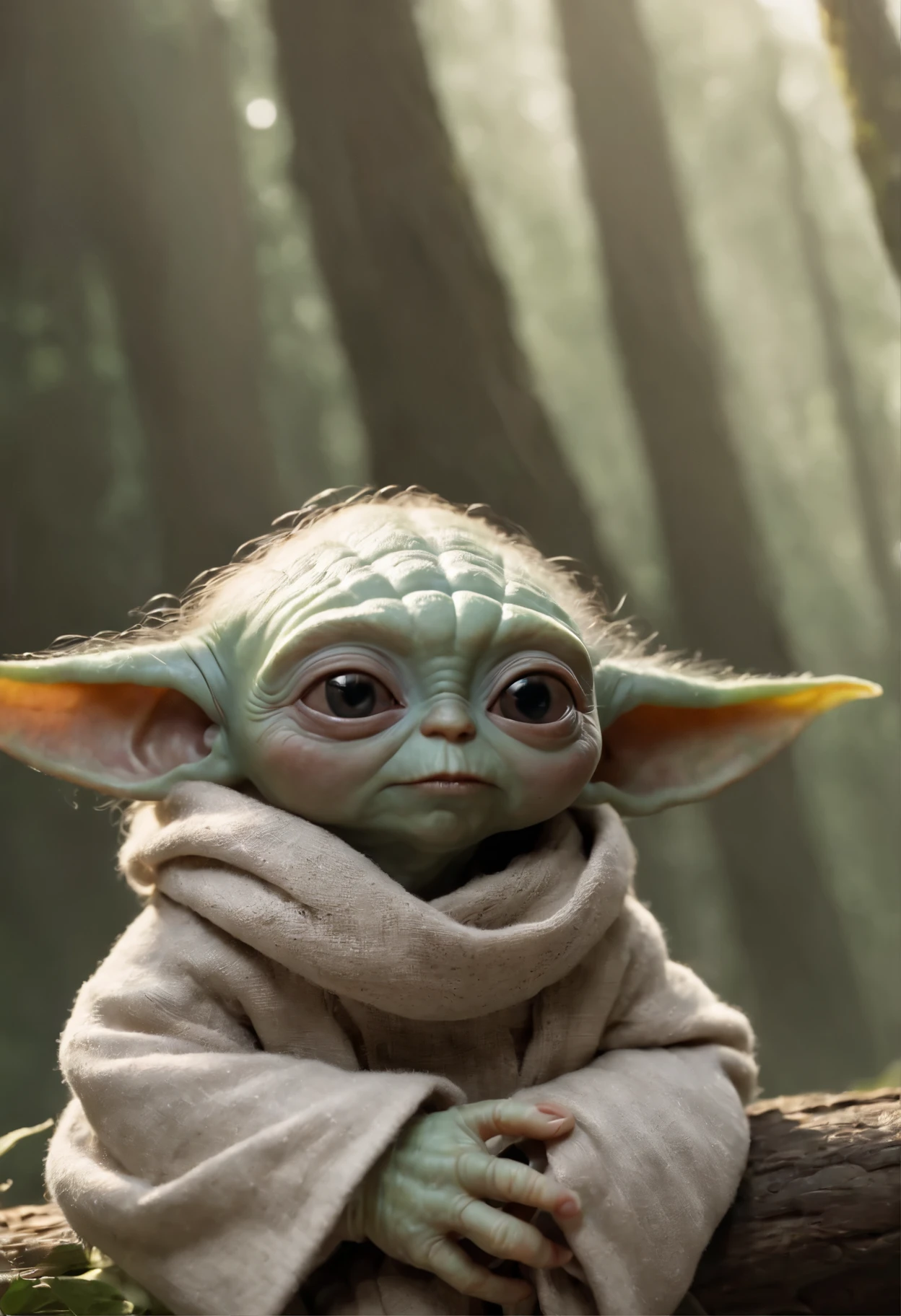 Close-up of Baby Yoda wearing a scarf., greta thunberg as Gollum, Pouting gaze :: octane number, portrait of an elf, photo of demon Gollum, Gollum, donald trump as Gollum, Portrait of a Goblin, Yoda Fantasy Art Portrait, charming digital painting, portrait of a gnome called eldon, Cheburashka