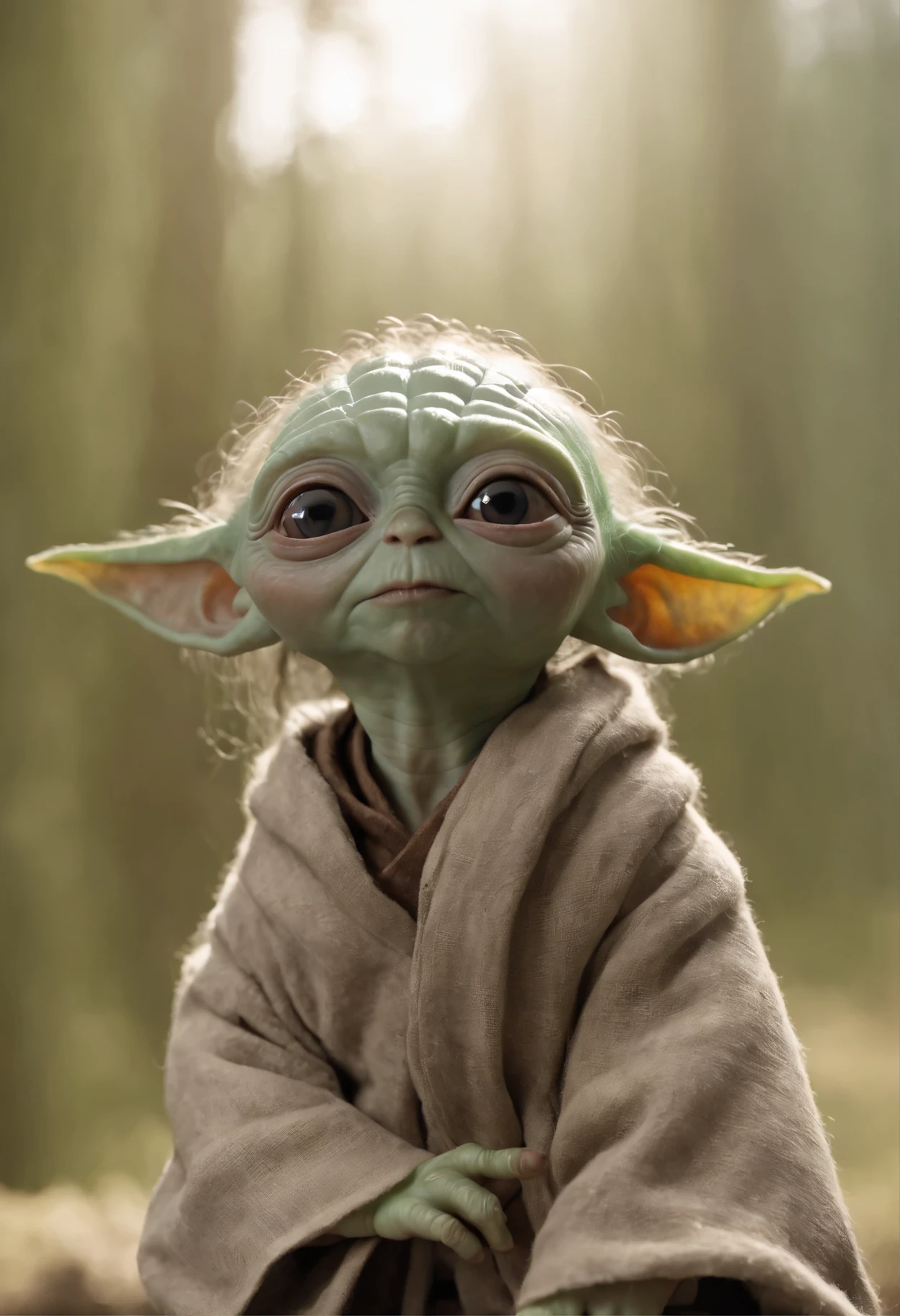 Close-up of Baby Yoda wearing a scarf., greta thunberg as Gollum, Pouting gaze :: octane number, portrait of an elf, photo of demon Gollum, Gollum, donald trump as Gollum, Portrait of a Goblin, Yoda Fantasy Art Portrait, charming digital painting, portrait of a gnome called eldon, Cheburashka