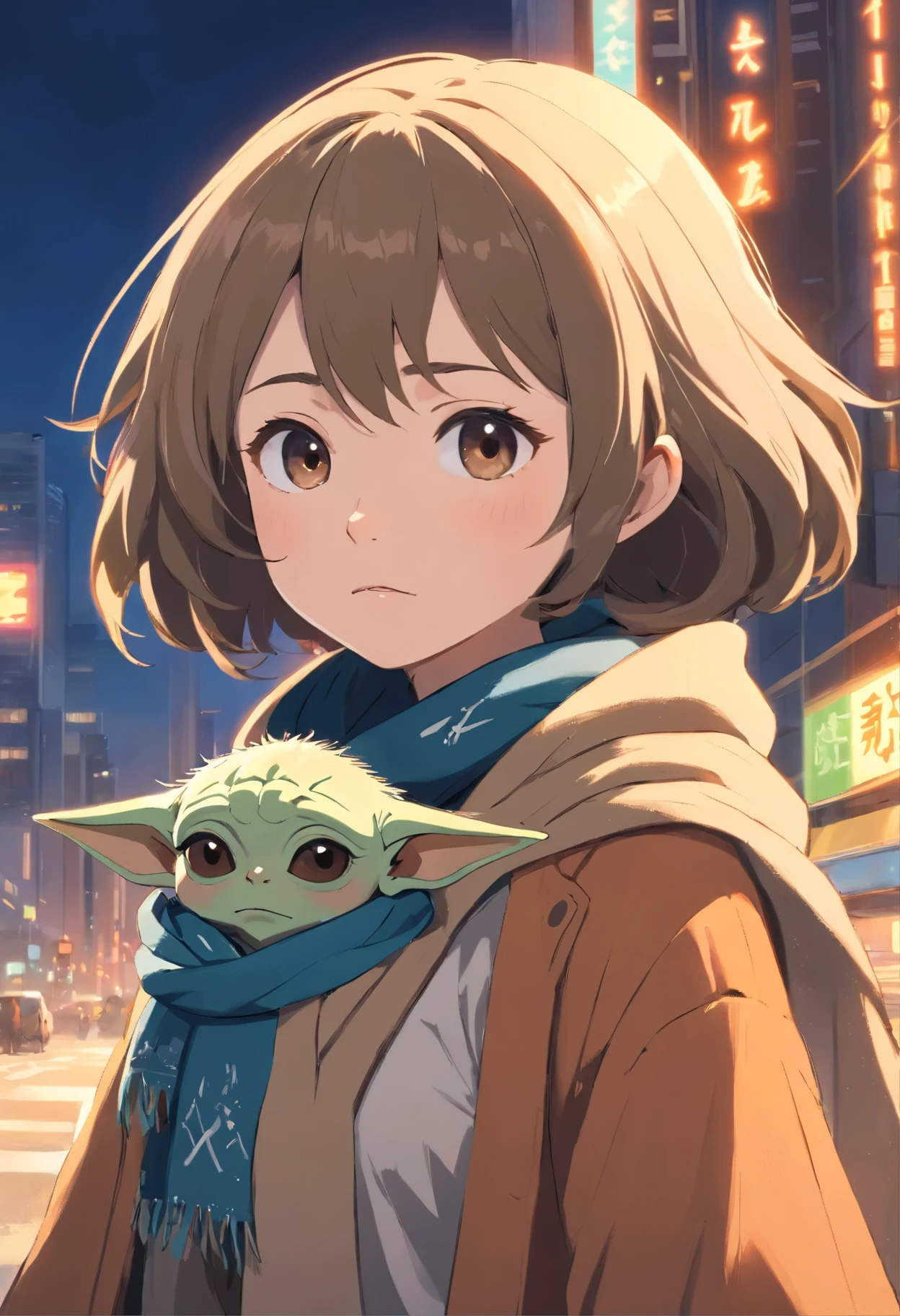 Close-up of Yoda wearing a scarf., greta thunberg as Gollum, Pouting gaze :: octane number, portrait of an elf, photo of demon Gollum, Gollum, donald trump as Gollum, Portrait of a Goblin, Yoda Fantasy Art Portrait, charming digital painting, portrait of a gnome called eldon, Cheburashka