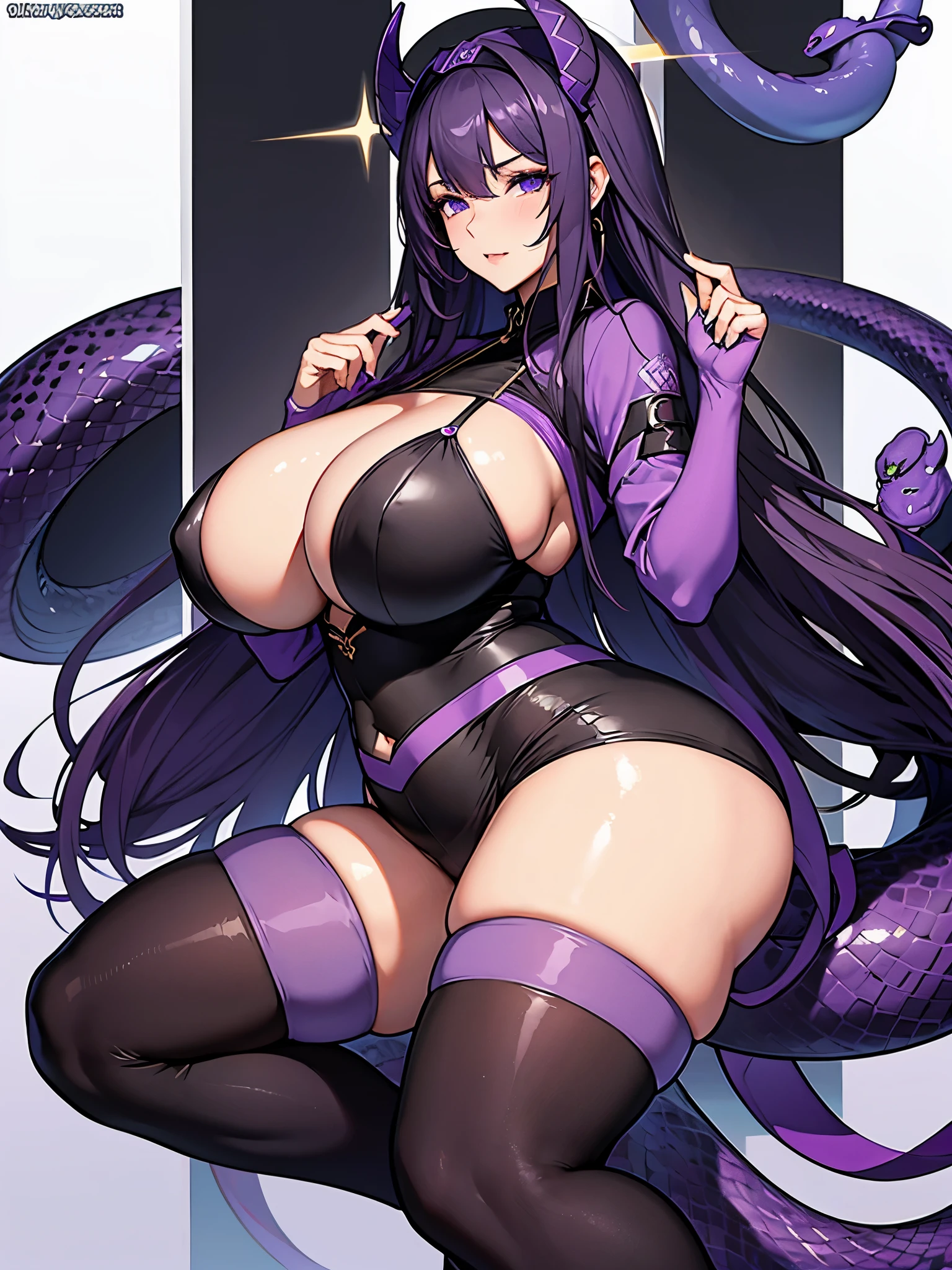 purple giant snake jifa，，Plump figure，black stockings，emphasize，big ass。