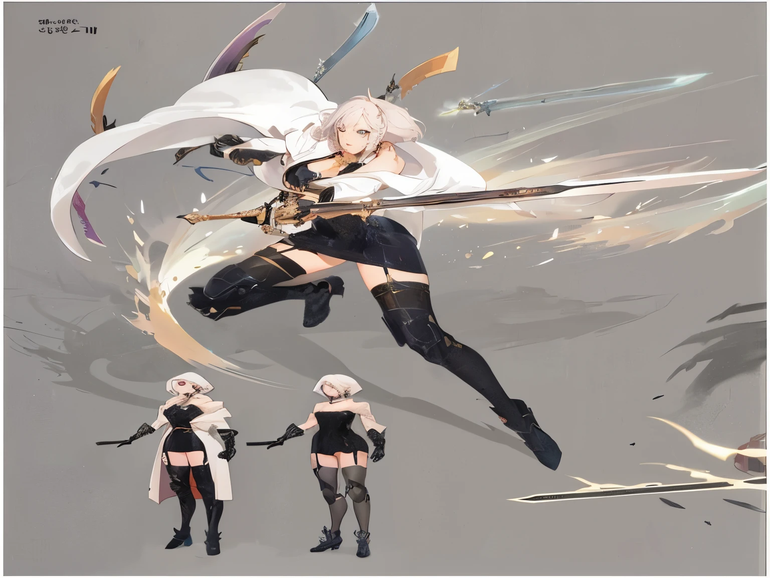 Anime character holding a sword and a woman in a black dress, Neil 2b, artbook artwork, final fantasy artwork concept, Neil automata concept art, author：Yang Jie, Neil automata concept artsyle, Neil autoamata, wlop style sancred waters, ( ( character concept art ) ), Neil, 2b, 2b, character artwork