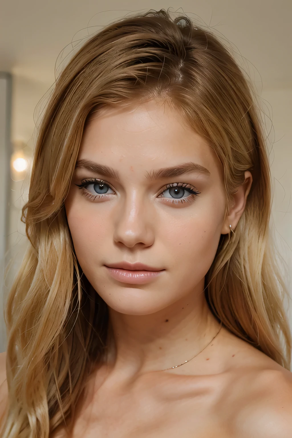 a beautiful natural beauty face who looks a bit like douzen kroes and is blonde