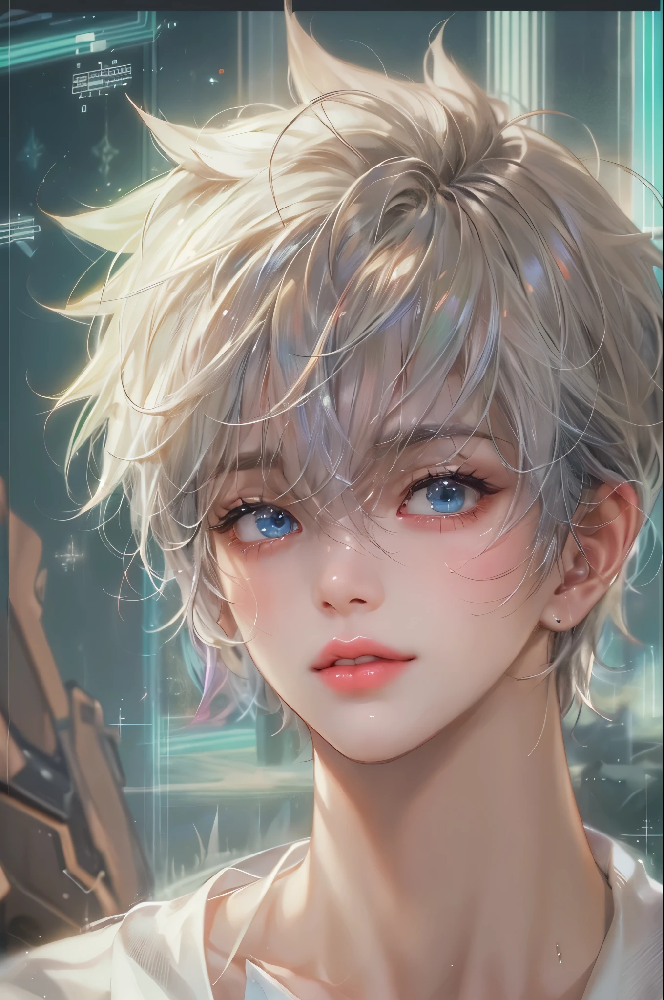 (ridiculous, high resolution, Super detailed, human development report), masterpiece, best quality, Android game characters , short hair, Handsome boy, anime eyes, Mobile legendary heroes, Detailed scene, detailed characters