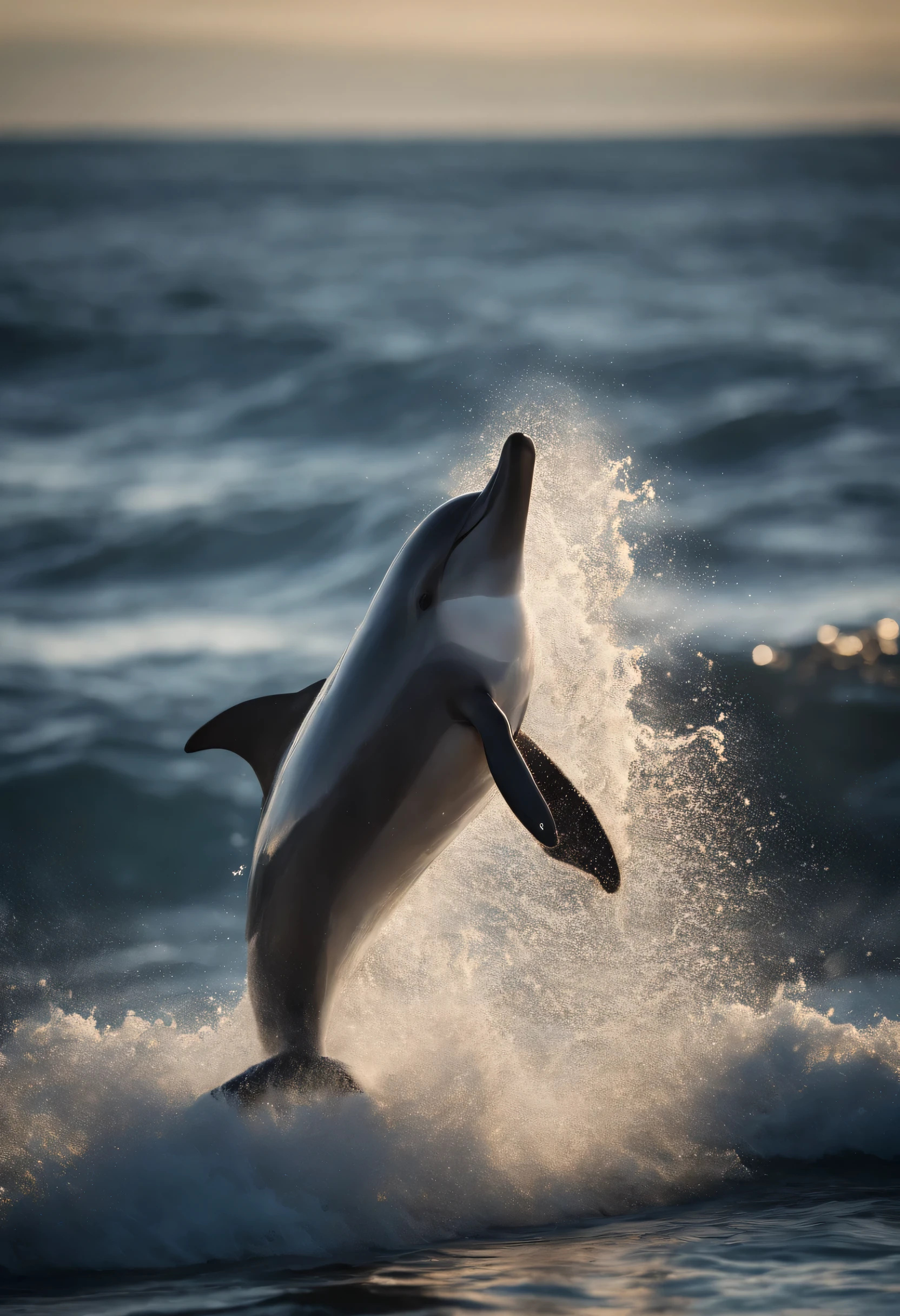 dolphin splashing in the waves under the morning sun