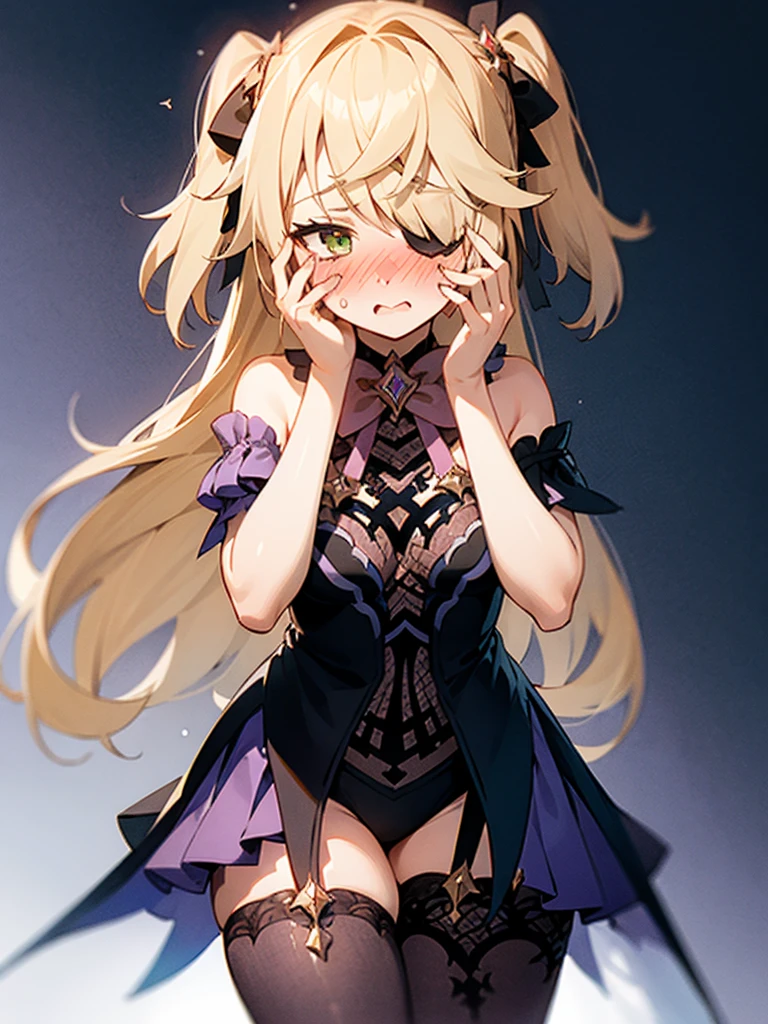 1girl, oz, embarrased, shocked, full body, heavy blushing, mouth open, blushing, peaking through fingers, hands covering_face, (blush:1.6)