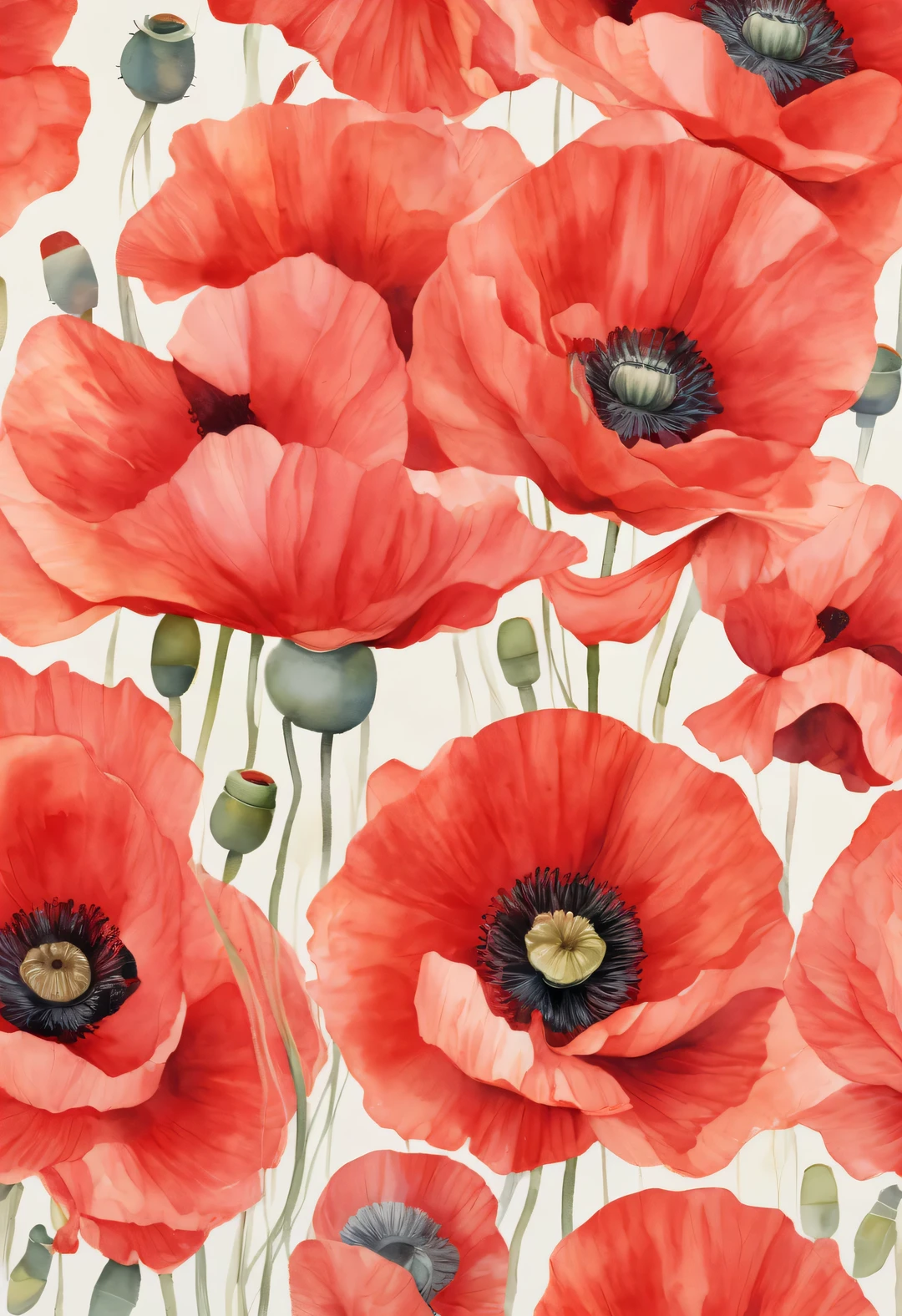 ,watercolor painting,beautiful poppy flower, halo, Works by Sydney illustrator Seth Daniels, Red, movie poster, Bold graphic design elements, close up, Decorative Arts