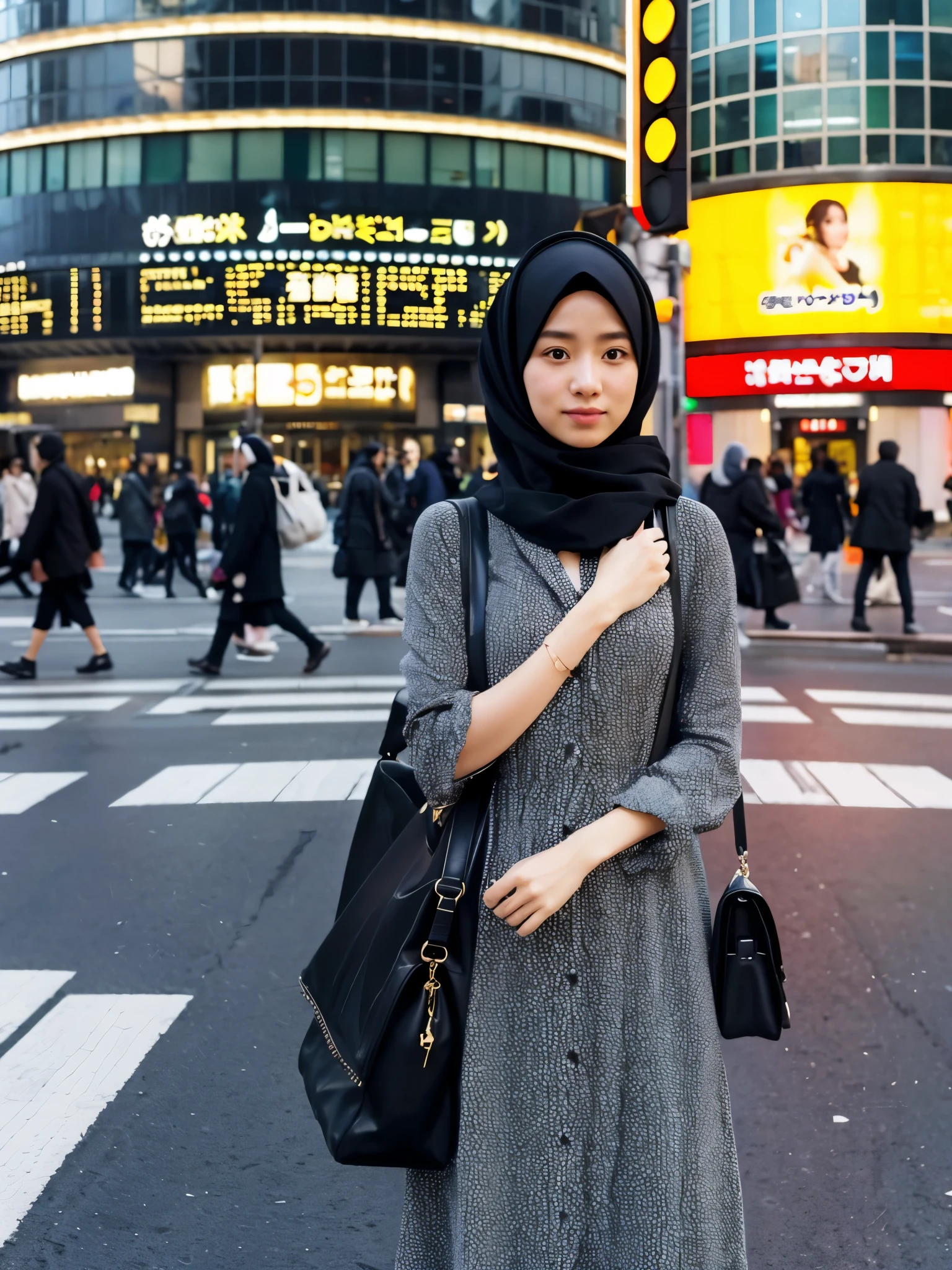 hijab, dress, shibuya crossing