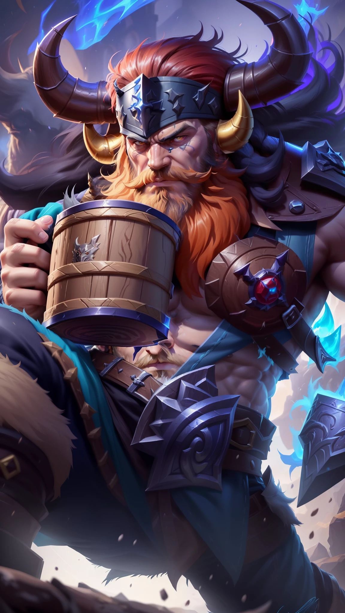 a close up of a man with a beard and a horned face, league of legends character art, league of legends character, splash art, official splash art, painted portrait of rugged odin, character splash art, league of legends style art, league of legends splashart, league of legends splash art, iconic character splash art, league of legends art, league of legends champion