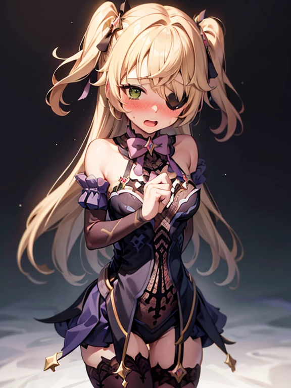 1girl, oz, embarrassed, standing, averted gaze, shocked, thighs and up, level perspective, heavy blushing, open mouth, sweating, horrified, blushing, peaking through fingers, hands covering_face, (blush:1.6), no background, transparent background