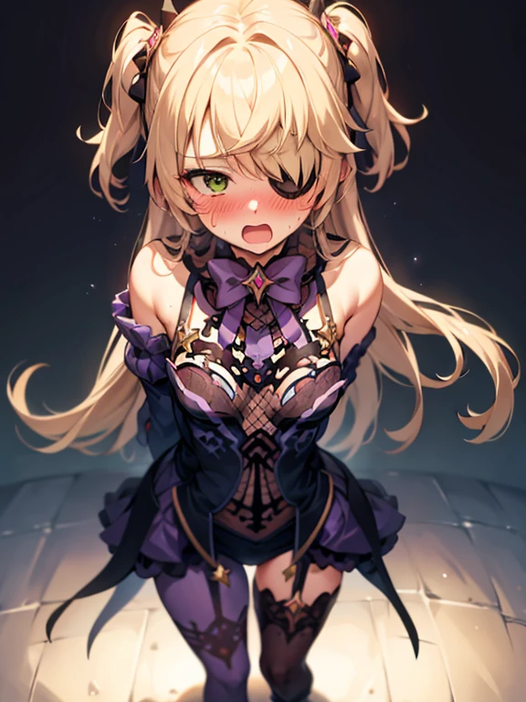 1girl, oz, embarrassed, standing, averted gaze, shocked, thighs and up, level perspective, heavy blushing, open mouth, sweating, horrified, blushing, peaking through fingers, hands covering_face, (blush:1.6), no background, transparent background
