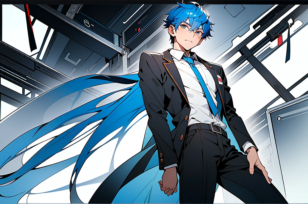 1 guy,One,(whole body:1.1),
school uniform,black hip-high shelf:1.2),
(Highest image quality),Colorful,(masterpiece:1.5),ultra high resolution,Best quality,extremely detailed wallpaper,(complex part),detailed light, light-blue hair