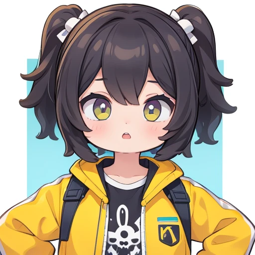 Color Dick 0n Icon, ik1, 1 girl, surprised face, yellow jacket, cartoon bones,